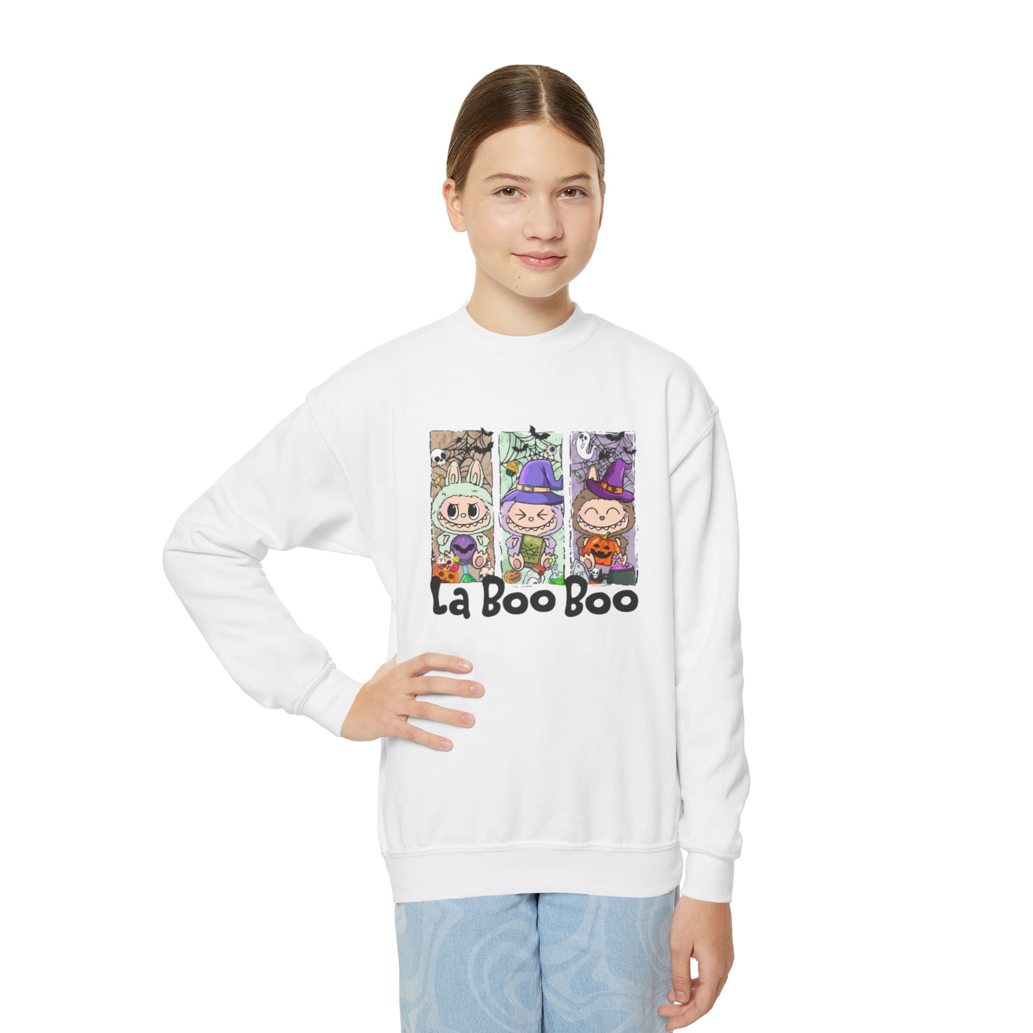 YOUTH Halloween Crewneck | "La Boo Boo" Cute Trick-or-Treat Kids Sweatshirt