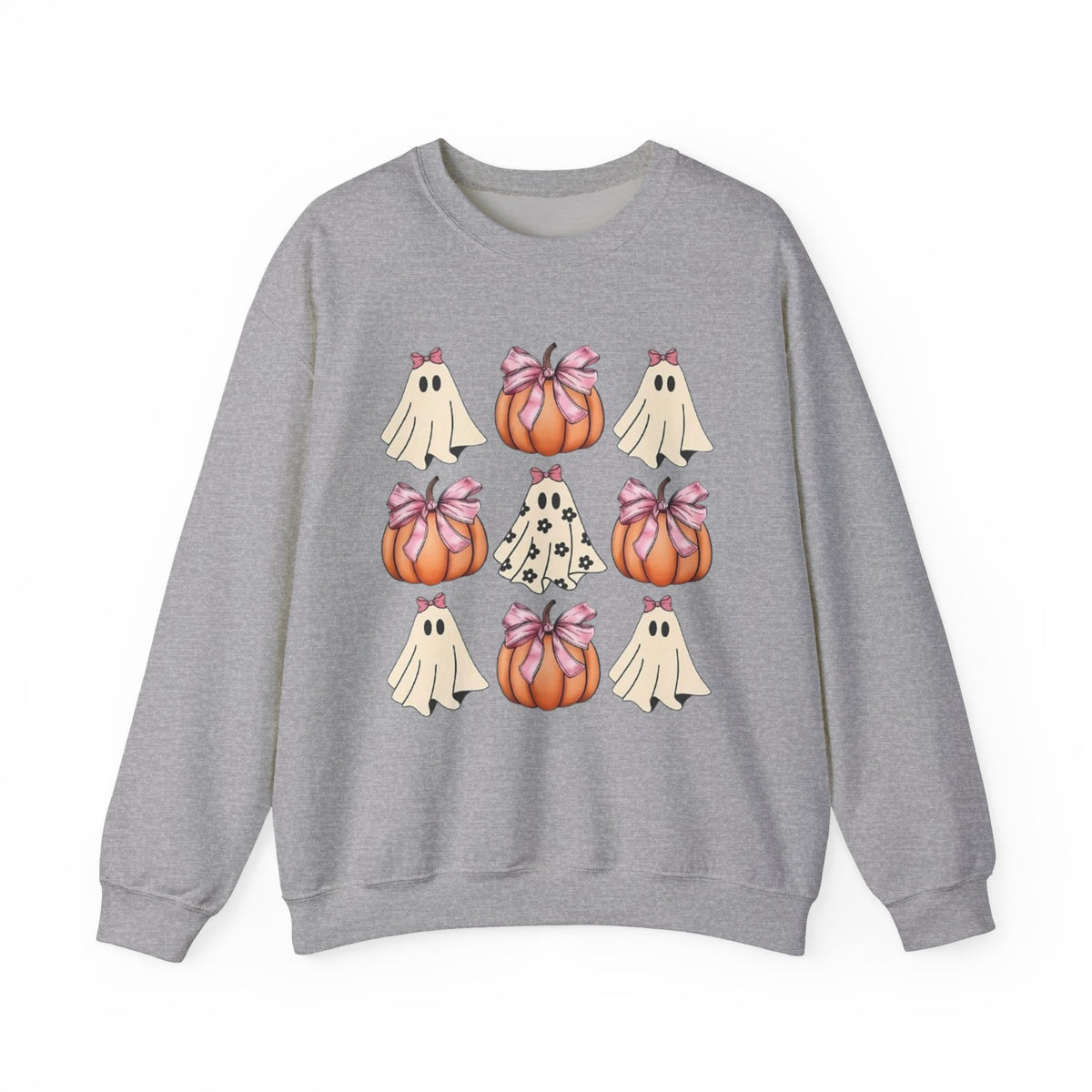Halloween Ghost & Pumpkin Crewneck Sweatshirt | Pink Bows & Polka Dot Pumpkin Design