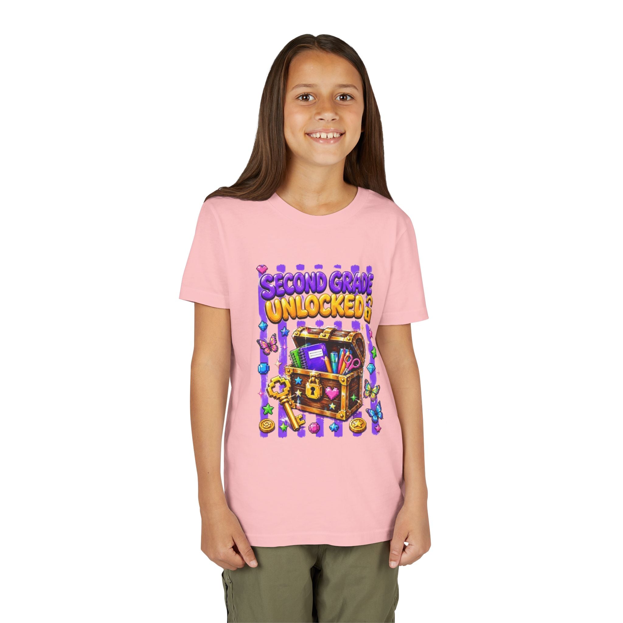 Second Grade Unlocked Youth Tee | Back to School Treasure Chest Shirt