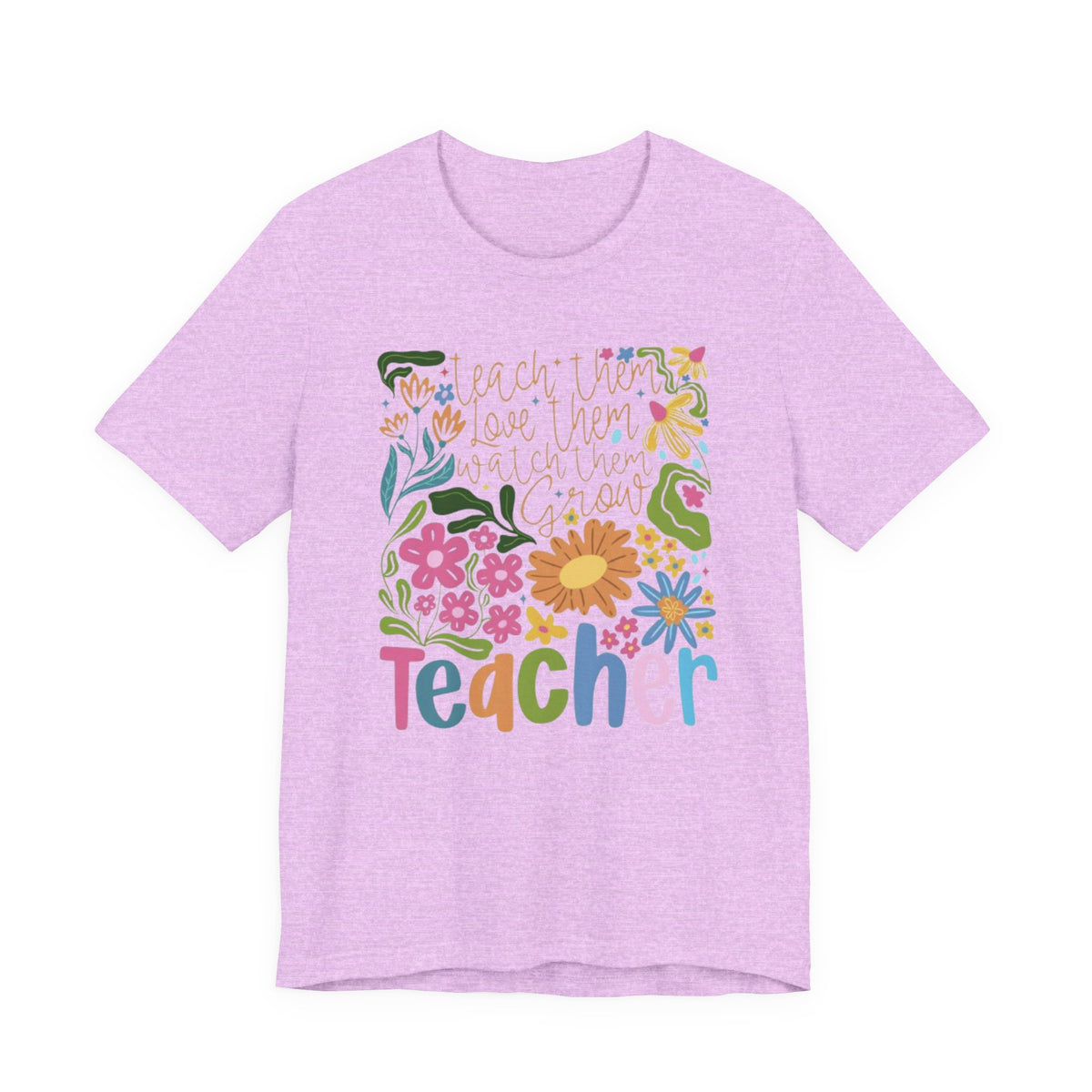 Teacher Floral Graphic Tee | "Teacher" Colorful Flowers Back-to-School T-Shirt