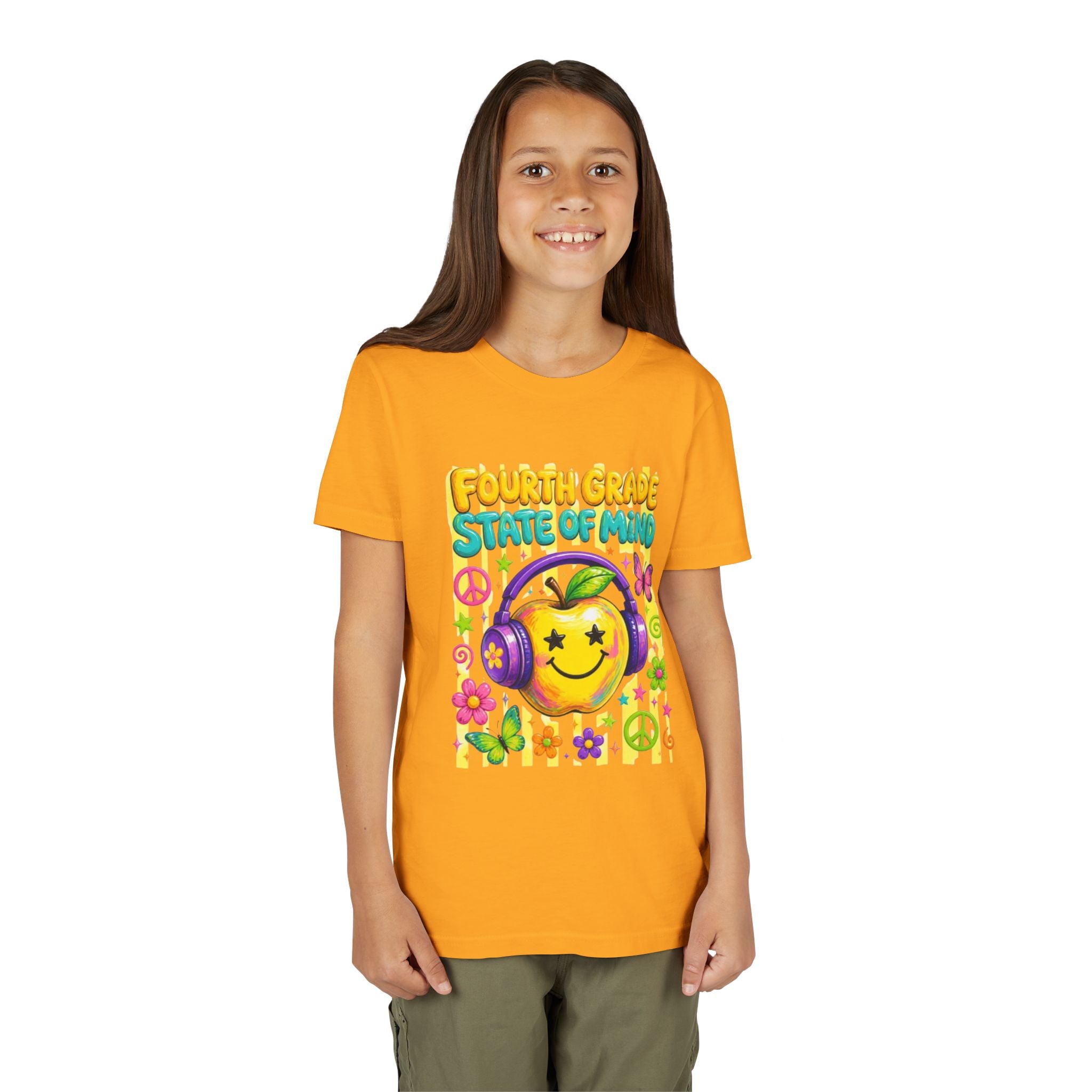 Fourth Grade State of Mind Youth Tee | Cute Smiley Headphones Back-to-School Shirt