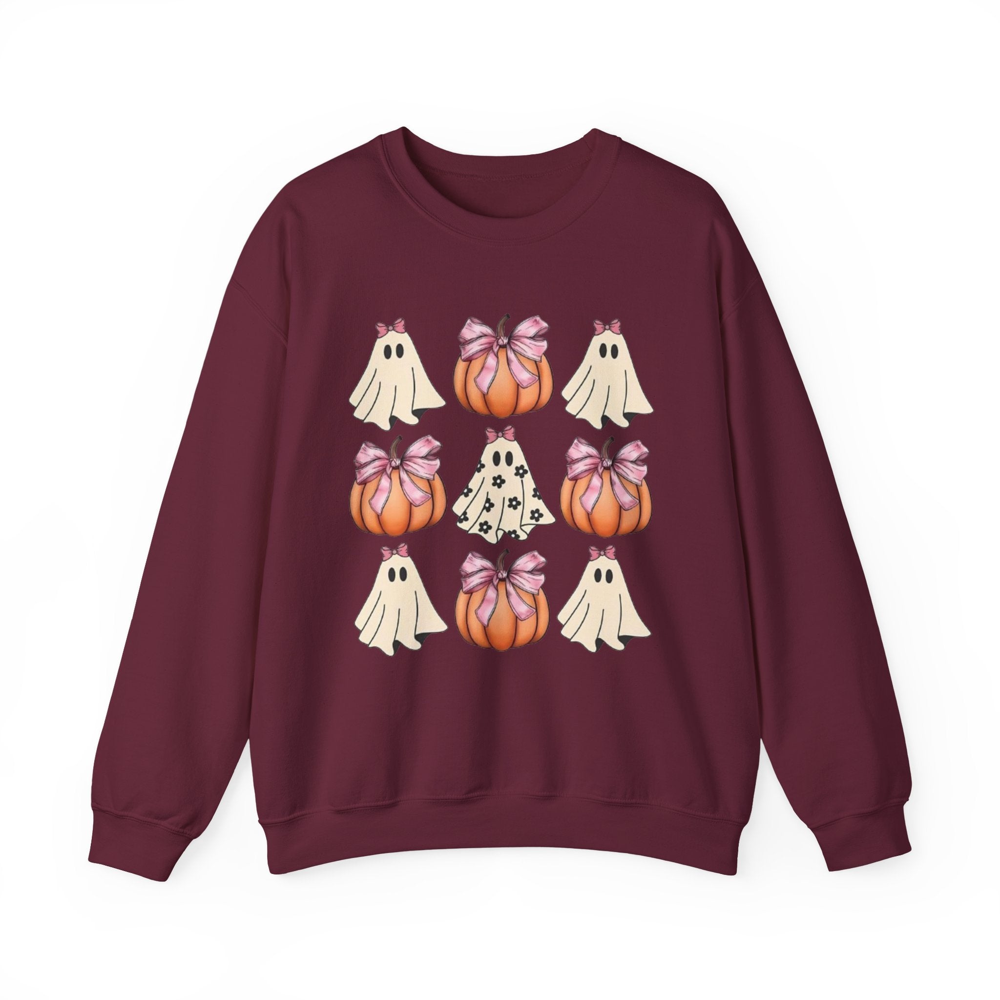 Halloween Ghost & Pumpkin Crewneck Sweatshirt | Pink Bows & Polka Dot Pumpkin Design