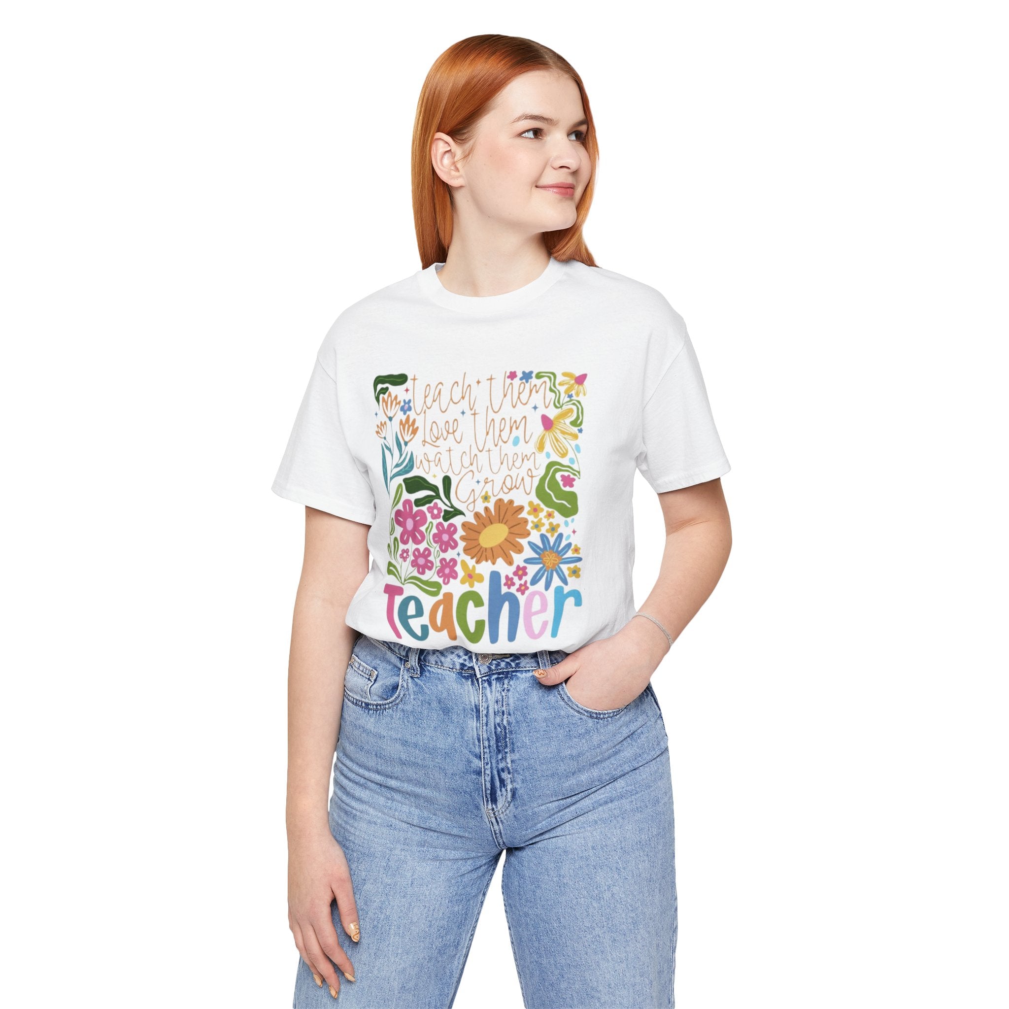 Teacher Floral Graphic Tee | "Teacher" Colorful Flowers Back-to-School T-Shirt