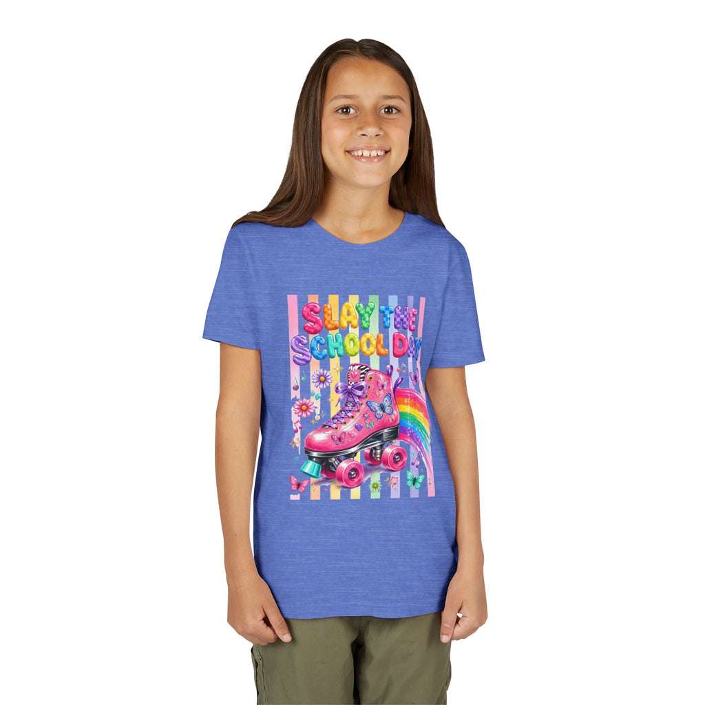 Youth Tee | "Slay The School Day" Pink Roller Skate Rainbow Graphic