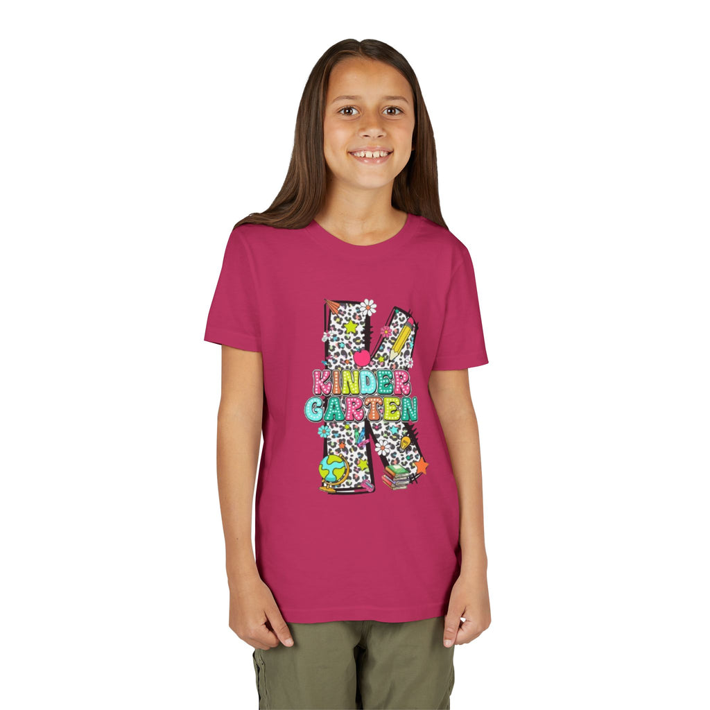 Kindergarten Letter K Youth Tee | Colorful School Kids Back to School Shirt