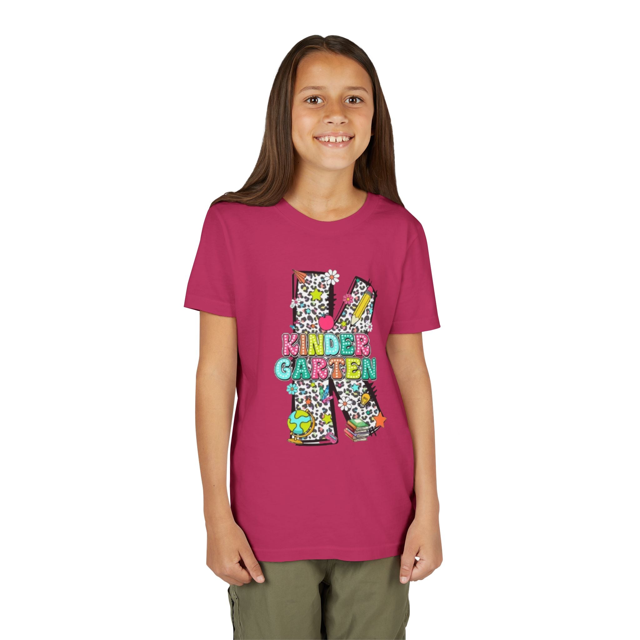Kindergarten Letter K Youth Tee | Colorful School Kids Back to School Shirt