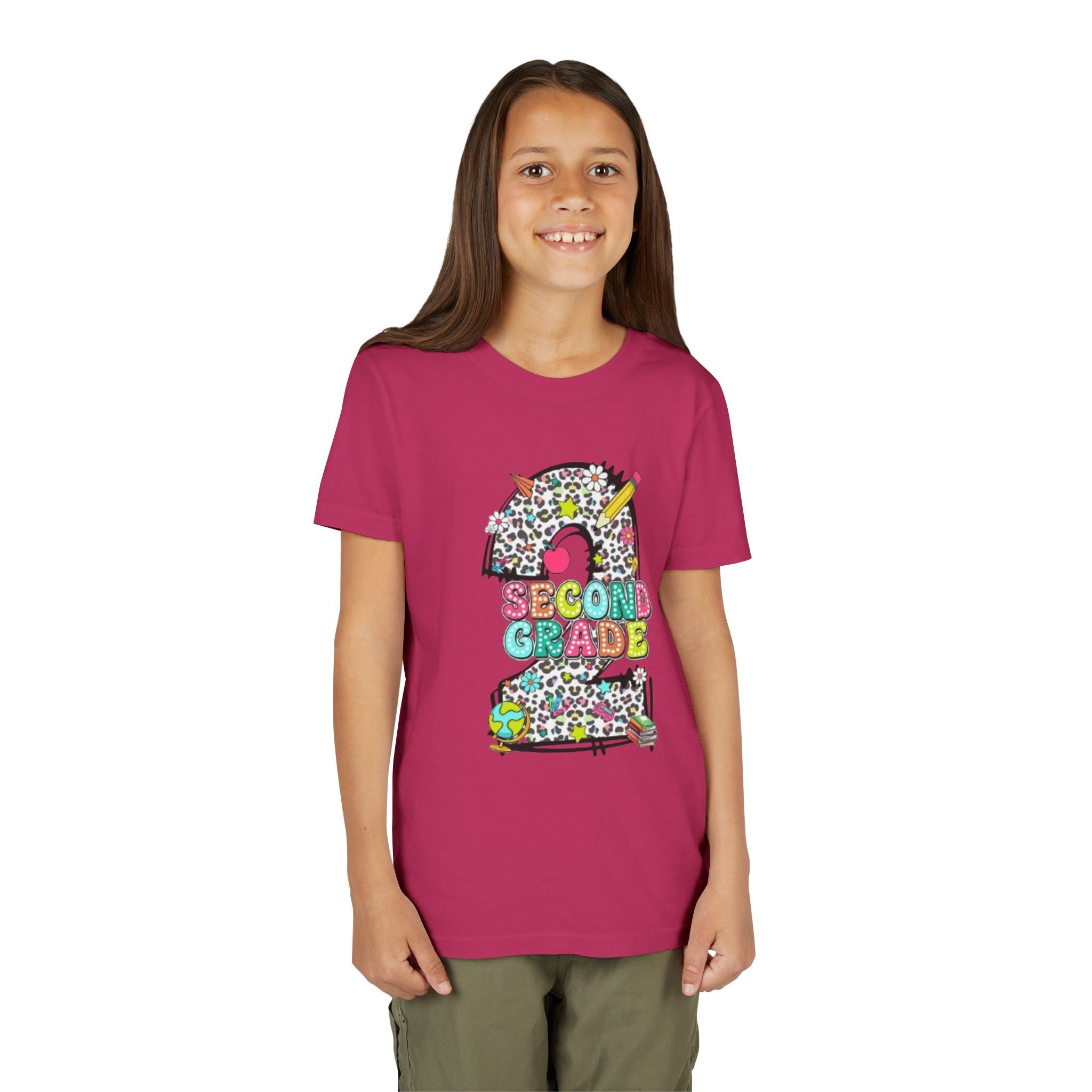 Second Grade Number 2 Kids T-Shirt | Colorful School Supplies Design