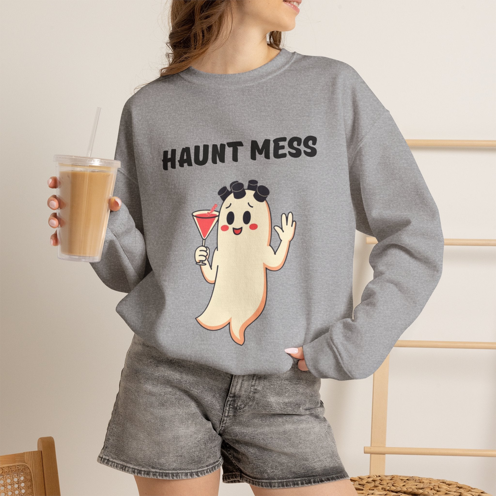 "Haunt Mess" Cute Ghost Halloween Pullover