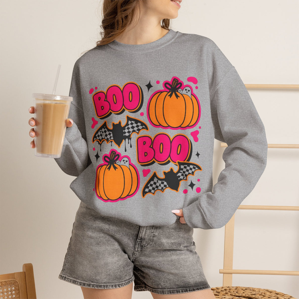 Halloween "Boo" Pumpkin & Bat Sweatshirt