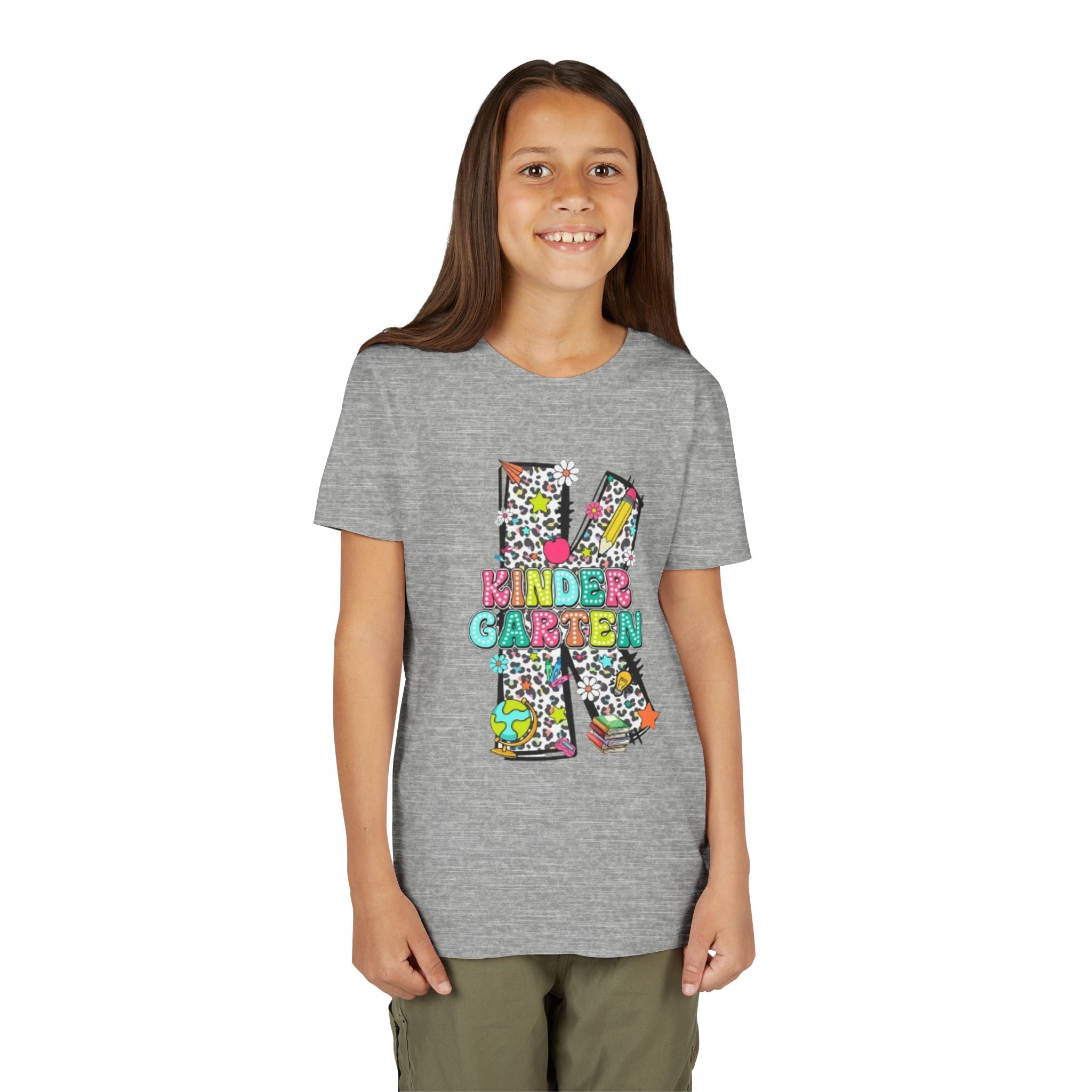 Kindergarten Letter K Youth Tee | Colorful School Kids Back to School Shirt