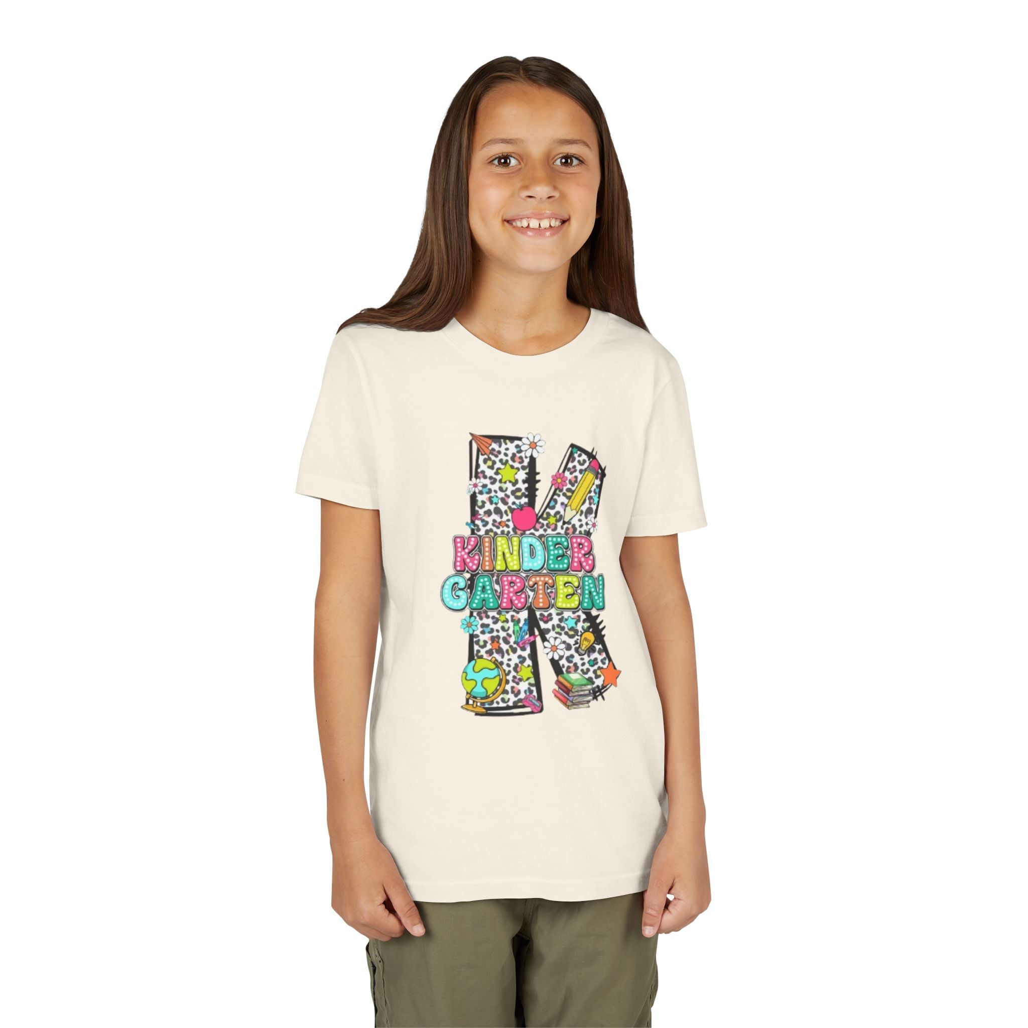 Kindergarten Letter K Youth Tee | Colorful School Kids Back to School Shirt
