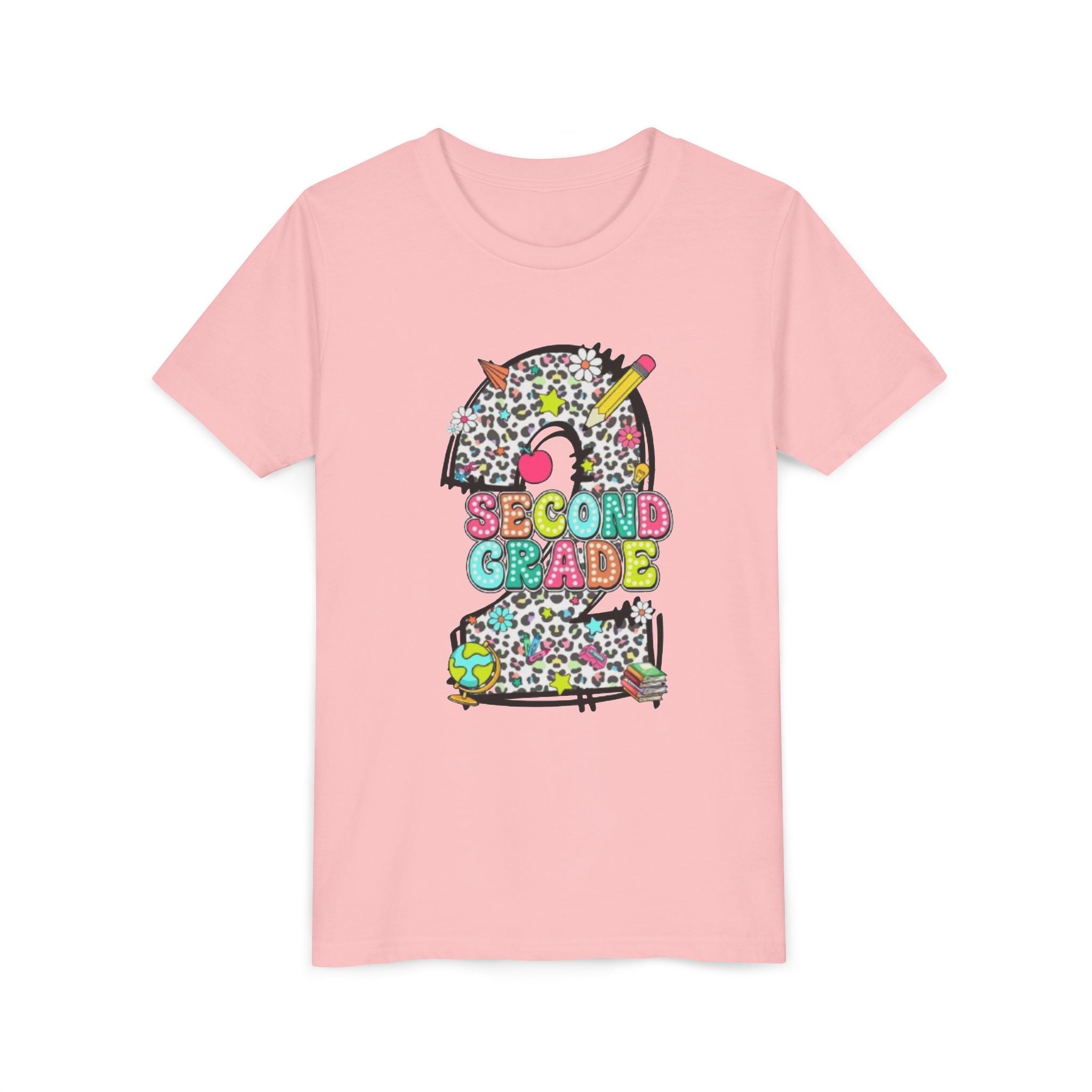 Second Grade Number 2 Kids T-Shirt | Colorful School Supplies Design