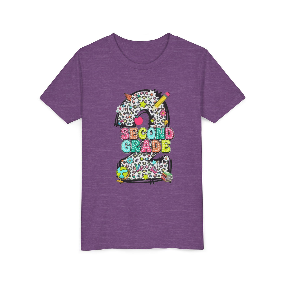 Second Grade Number 2 Kids T-Shirt | Colorful School Supplies Design