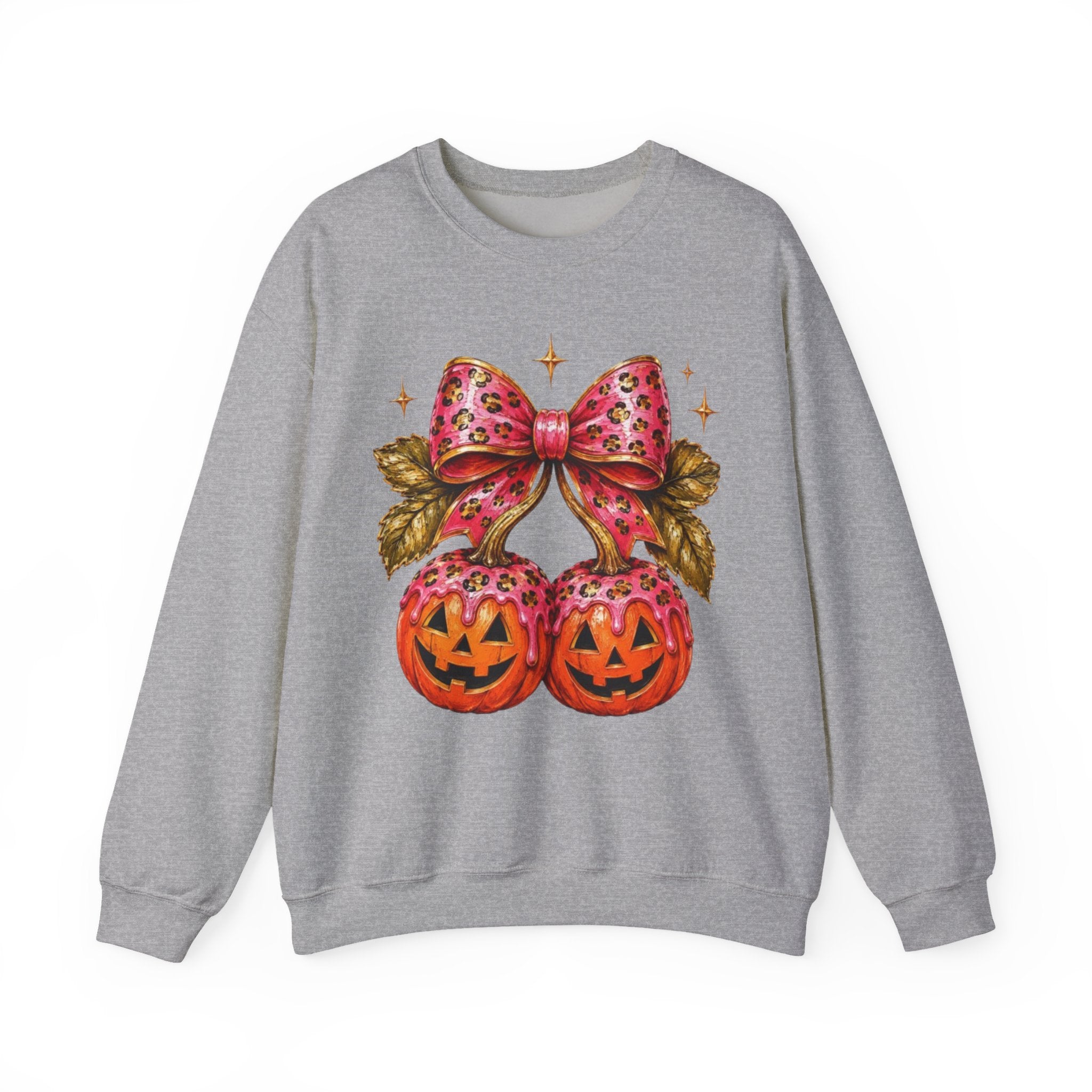 Halloween Pumpkin Ornament Crewneck Sweatshirt | Pink Bow Jack-o'-Lanterns
