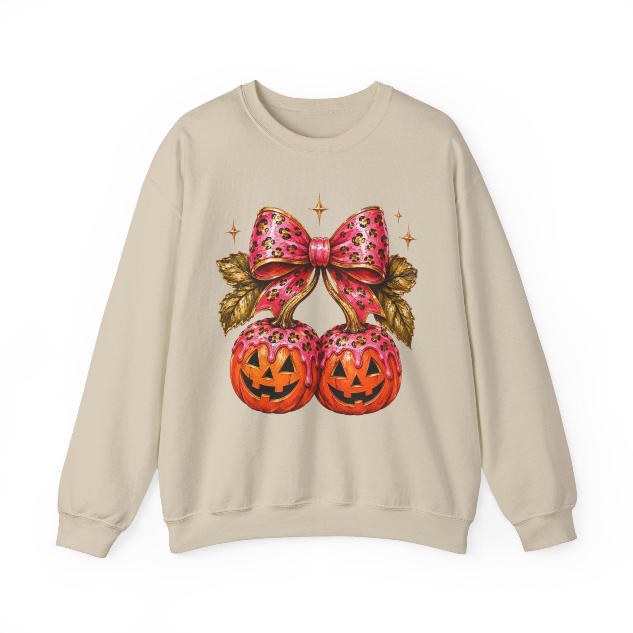 Halloween Pumpkin Ornament Crewneck Sweatshirt | Pink Bow Jack-o'-Lanterns