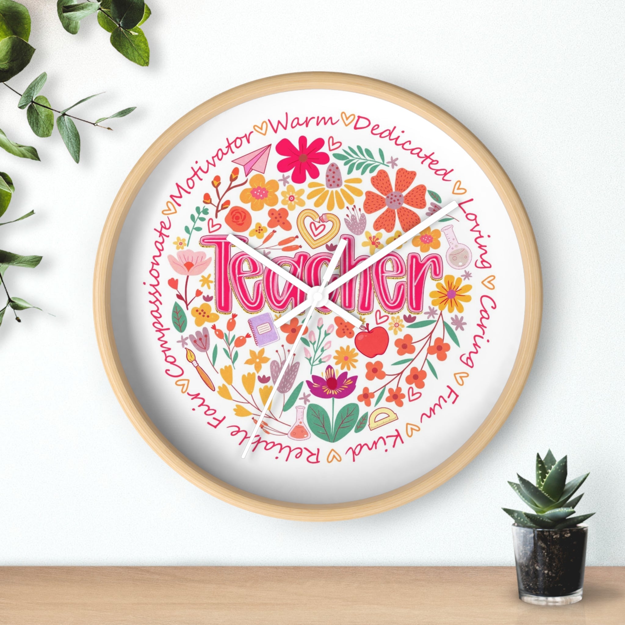 Teacher Floral Wall Clock | Colorful Appreciation Gift for Educators
