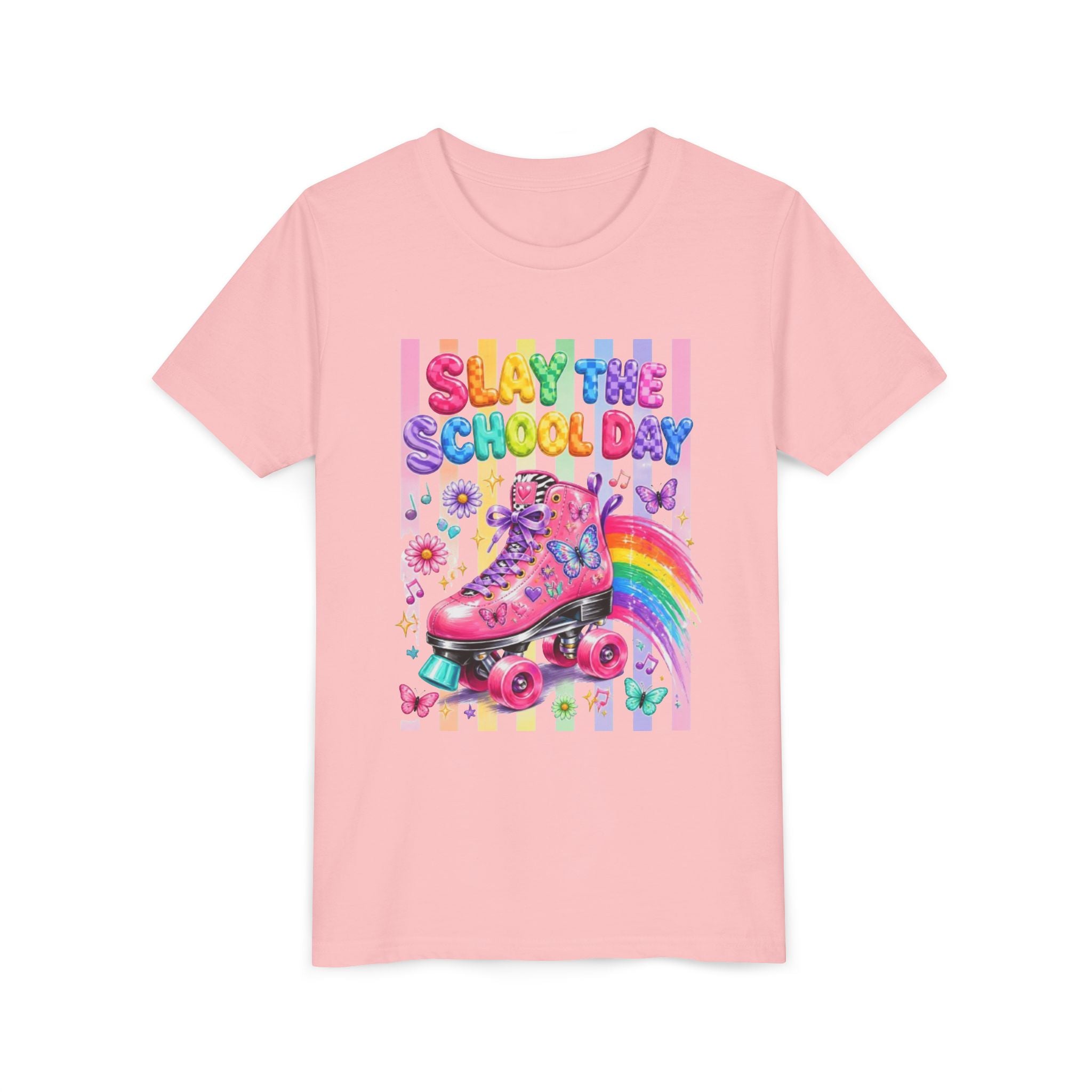 Youth Tee | "Slay The School Day" Pink Roller Skate Rainbow Graphic