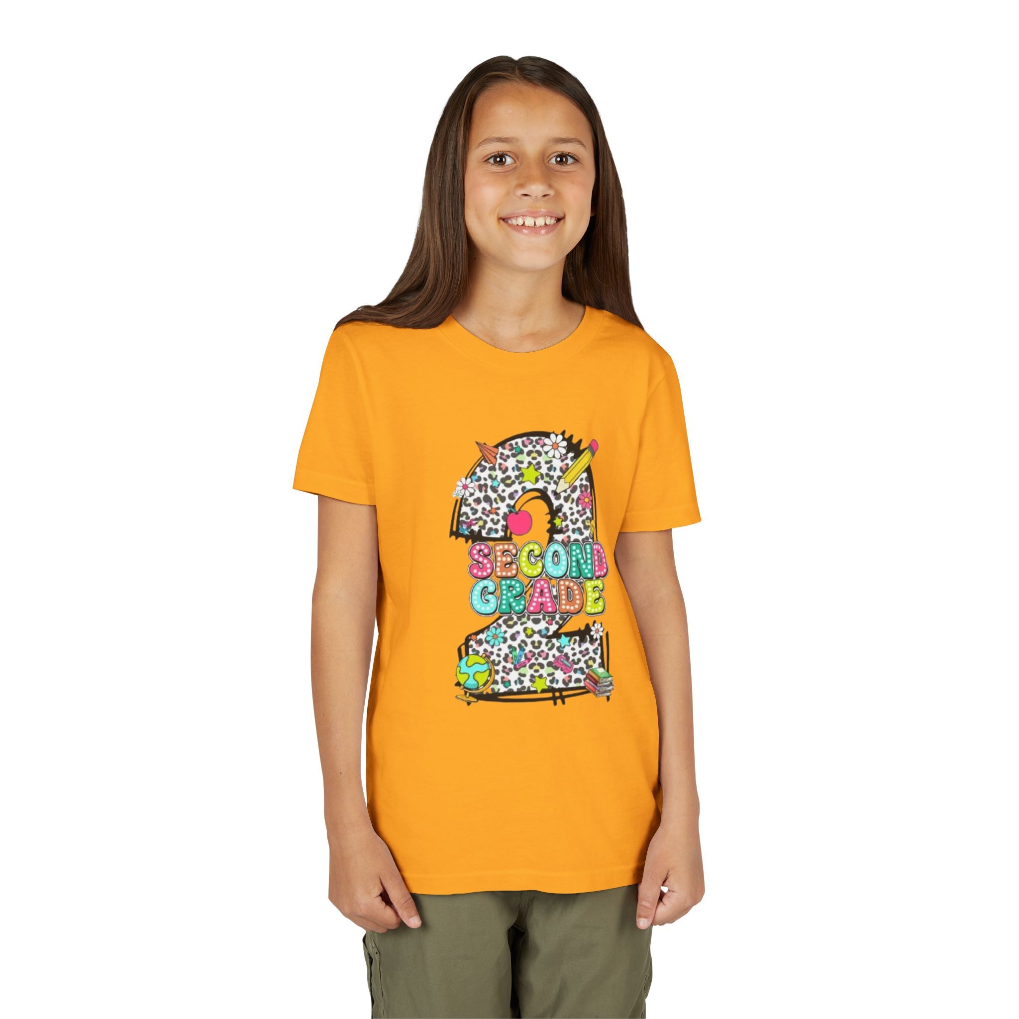 Second Grade Number 2 Kids T-Shirt | Colorful School Supplies Design
