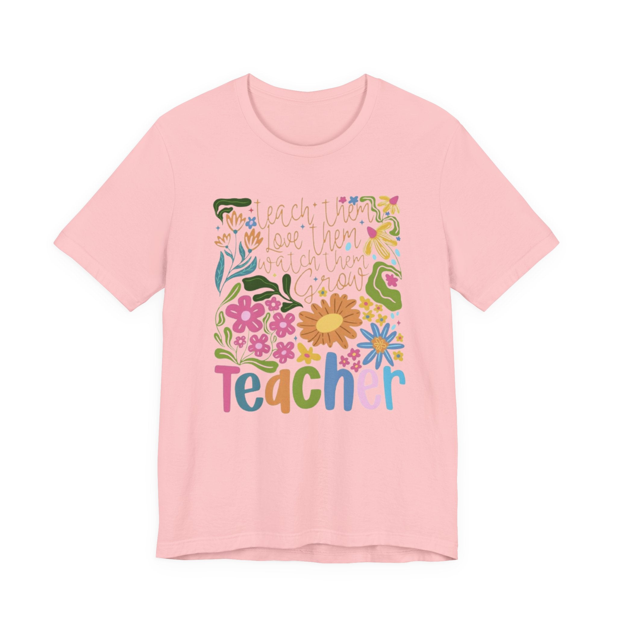Teacher Floral Graphic Tee | "Teacher" Colorful Flowers Back-to-School T-Shirt