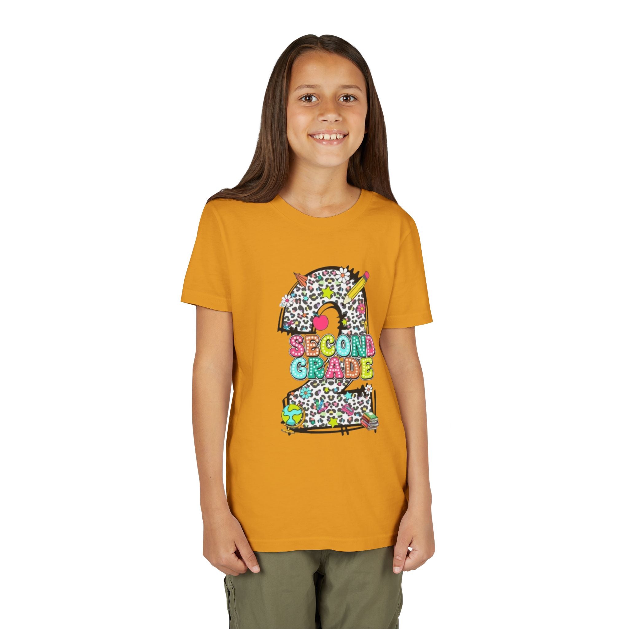 Second Grade Number 2 Kids T-Shirt | Colorful School Supplies Design