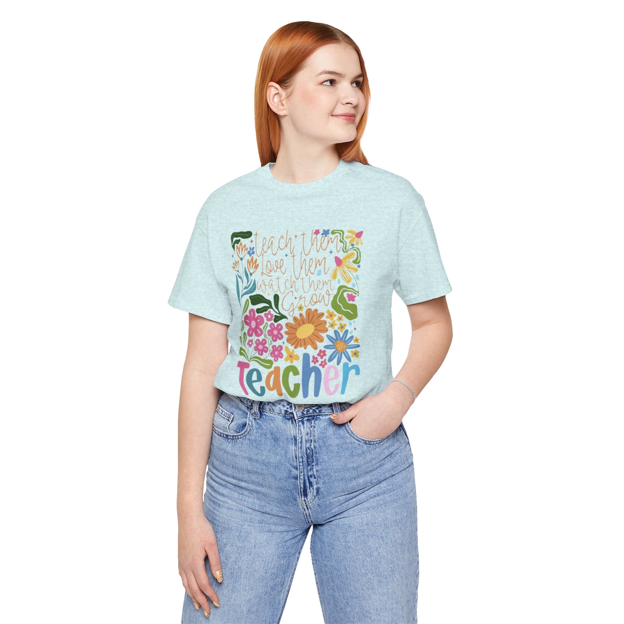 Teacher Floral Graphic Tee | "Teacher" Colorful Flowers Back-to-School T-Shirt