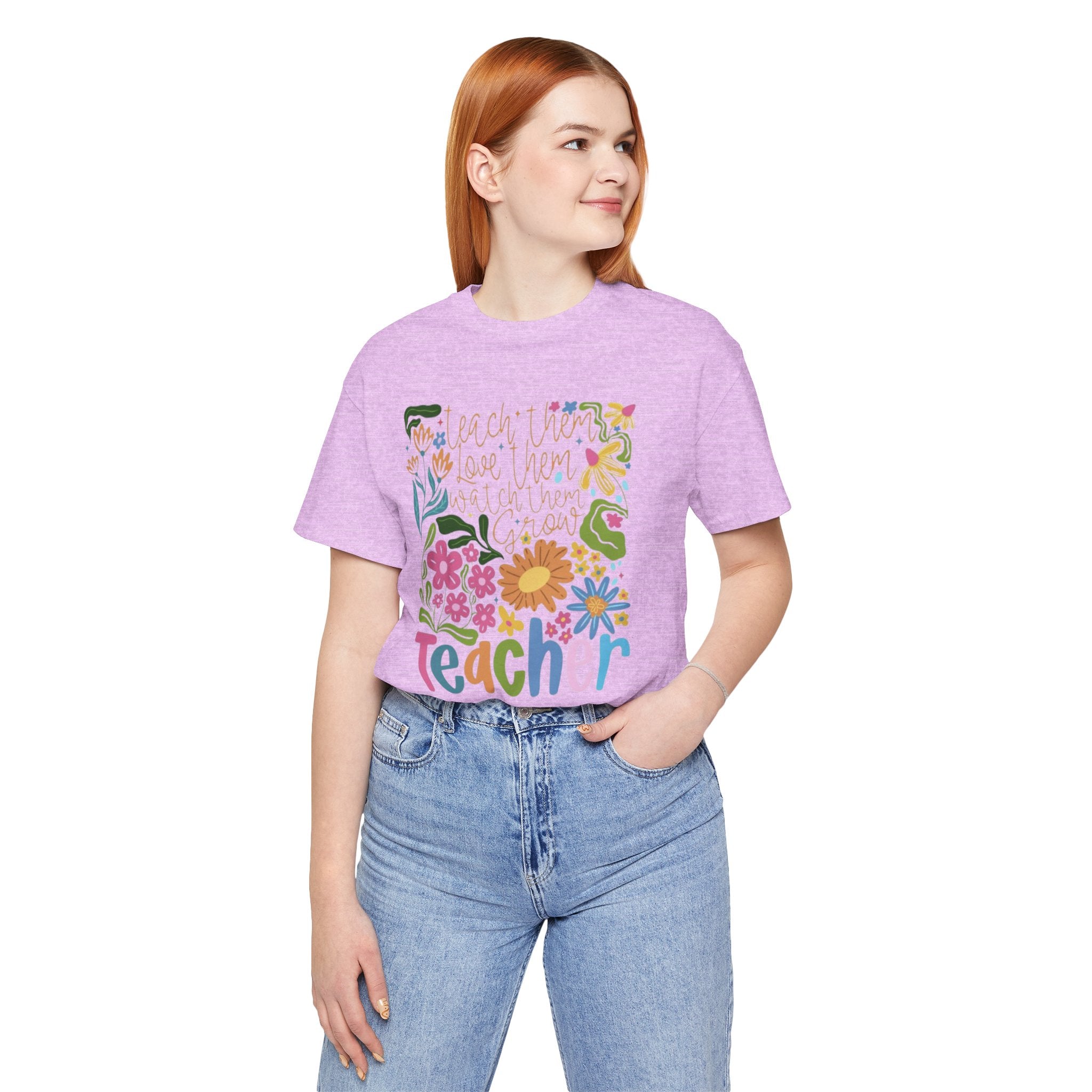 Teacher Floral Graphic Tee | "Teacher" Colorful Flowers Back-to-School T-Shirt