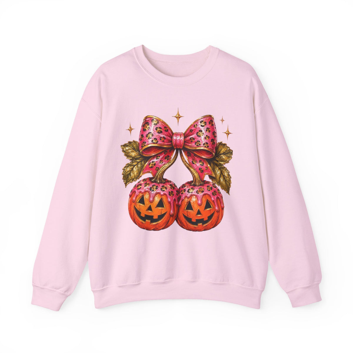 Halloween Pumpkin Ornament Crewneck Sweatshirt | Pink Bow Jack-o'-Lanterns