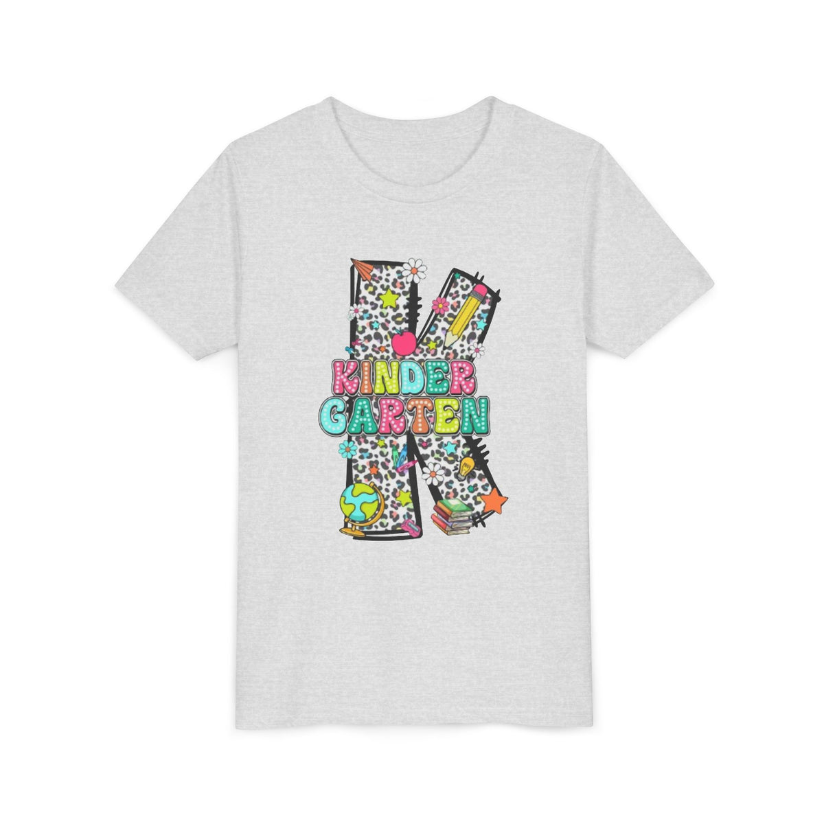 Kindergarten Letter K Youth Tee | Colorful School Kids Back to School Shirt