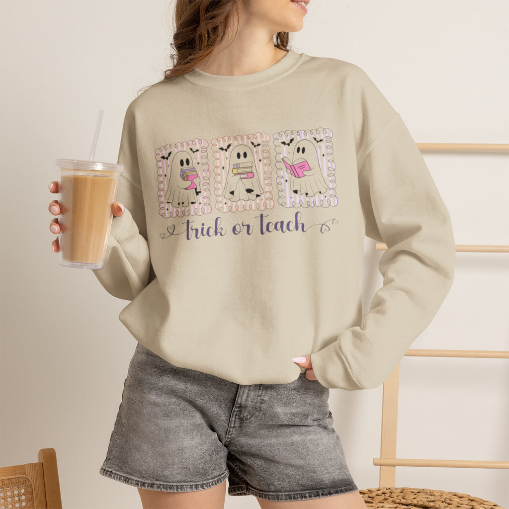Halloween Crewneck Sweatshirt | Teacher "trick or teach" Graphic