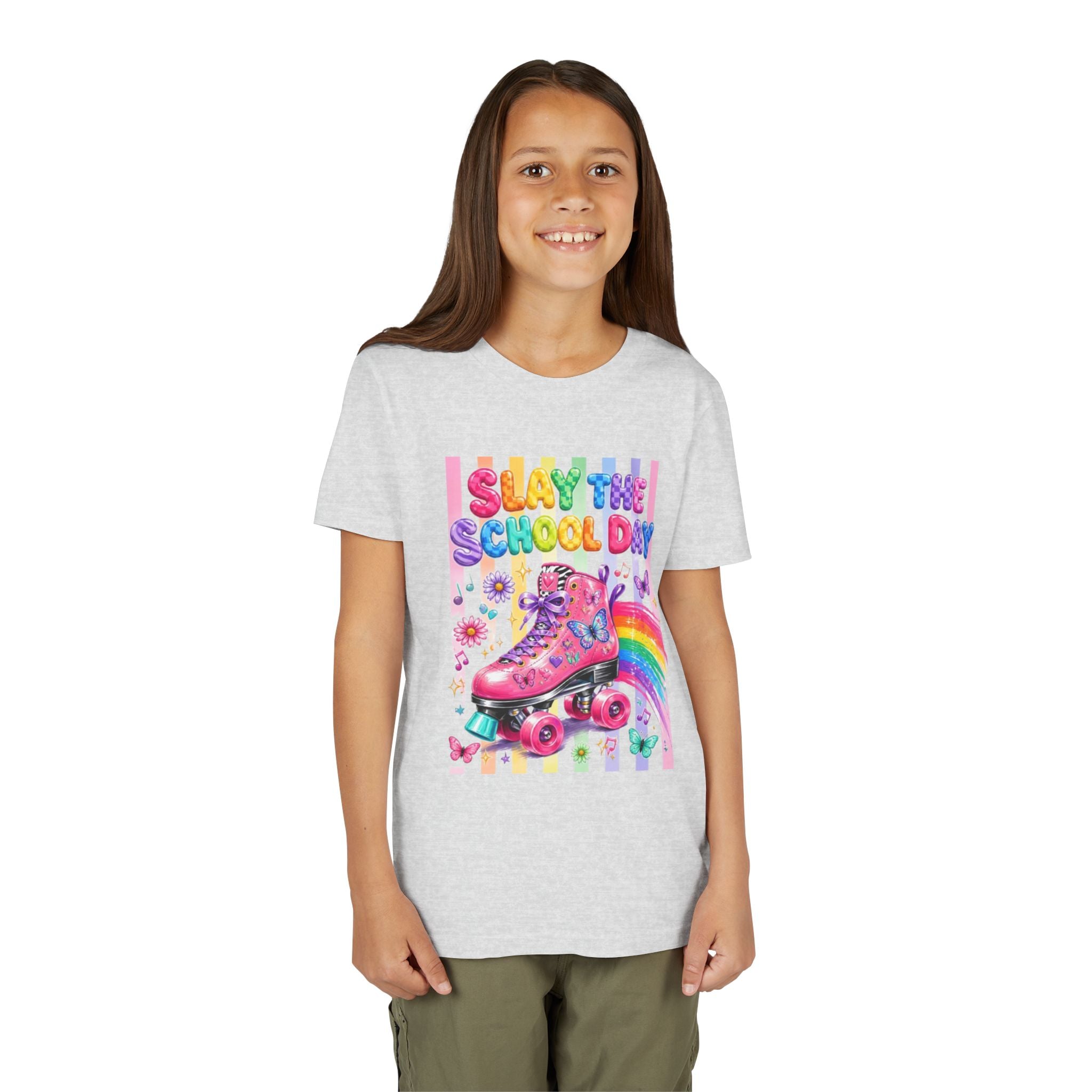 Youth Tee | "Slay The School Day" Pink Roller Skate Rainbow Graphic