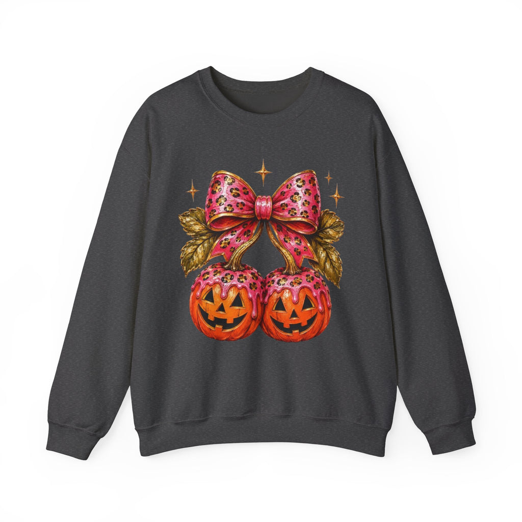 Halloween Pumpkin Ornament Crewneck Sweatshirt | Pink Bow Jack-o'-Lanterns