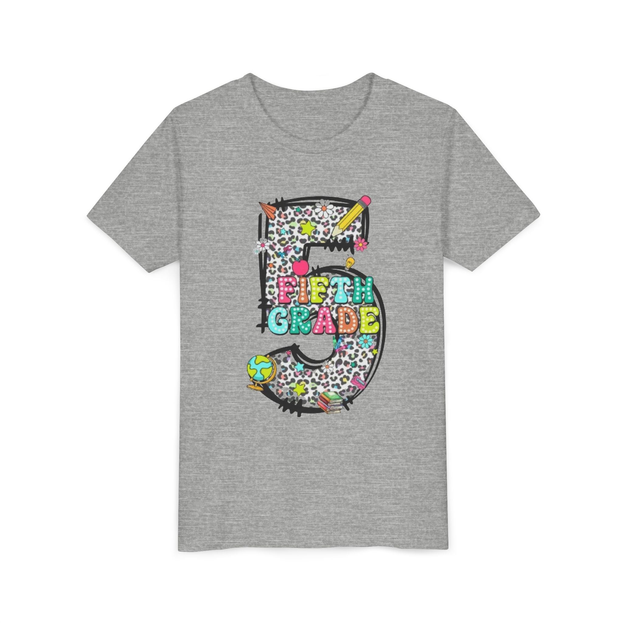 5th Grade Kids Shirt | Colorful Leopard Number 5 Back-to-School Tee