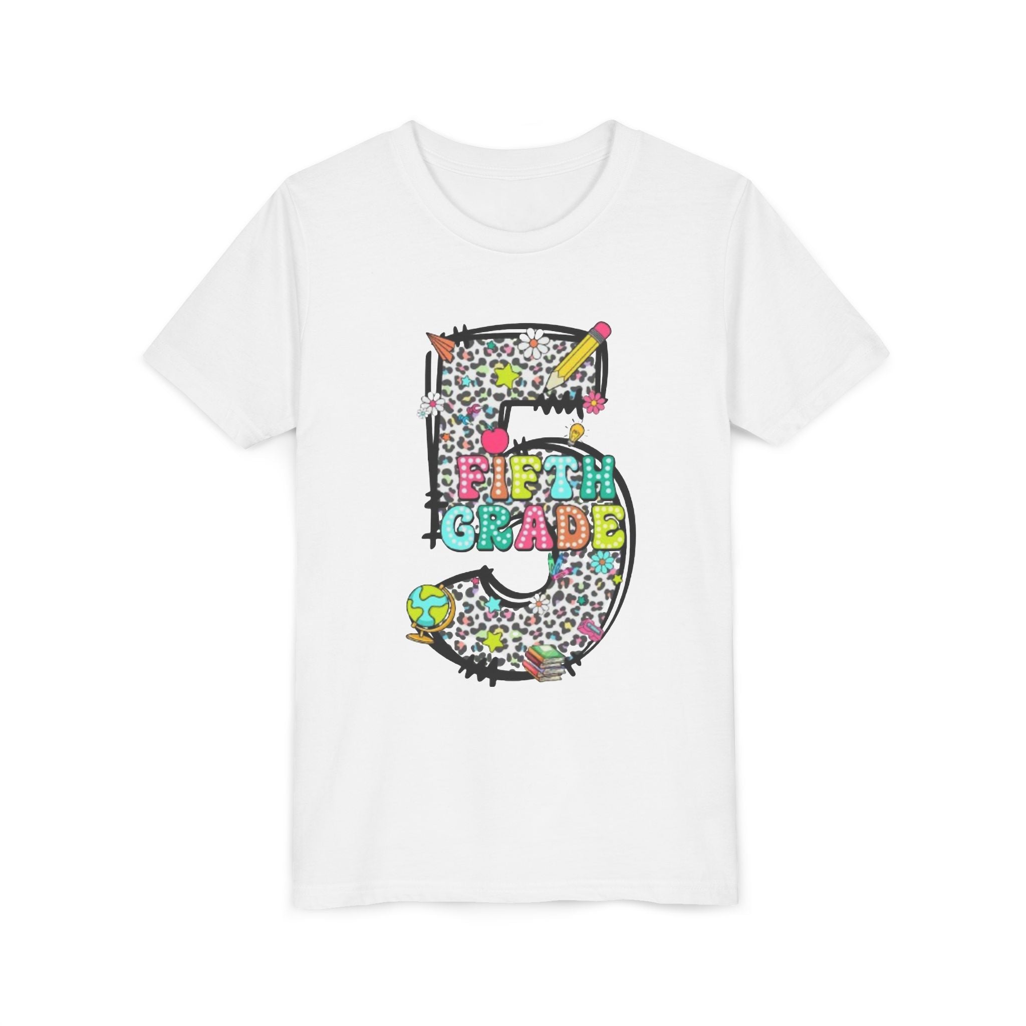 5th Grade Kids Shirt | Colorful Leopard Number 5 Back-to-School Tee