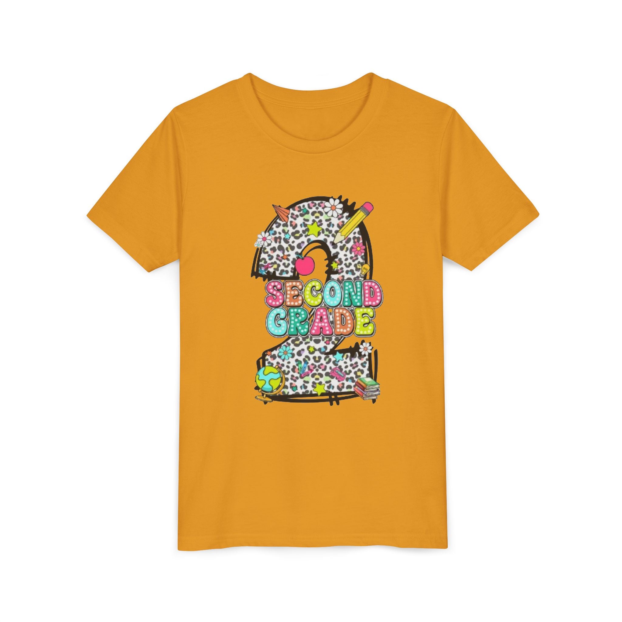 Second Grade Number 2 Kids T-Shirt | Colorful School Supplies Design