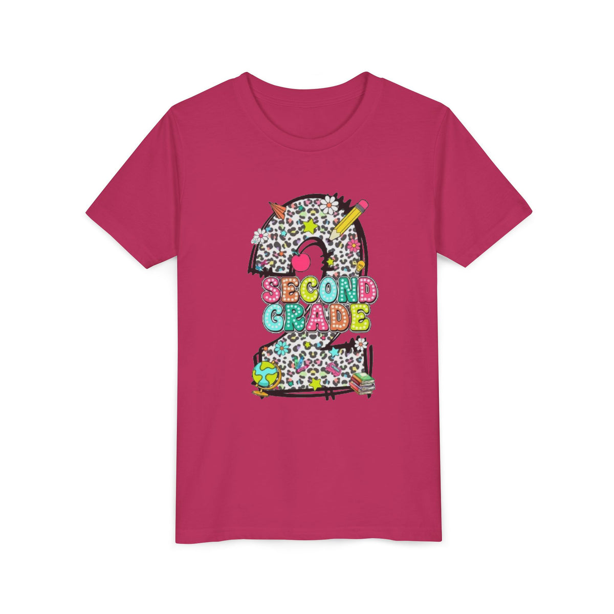 Second Grade Number 2 Kids T-Shirt | Colorful School Supplies Design