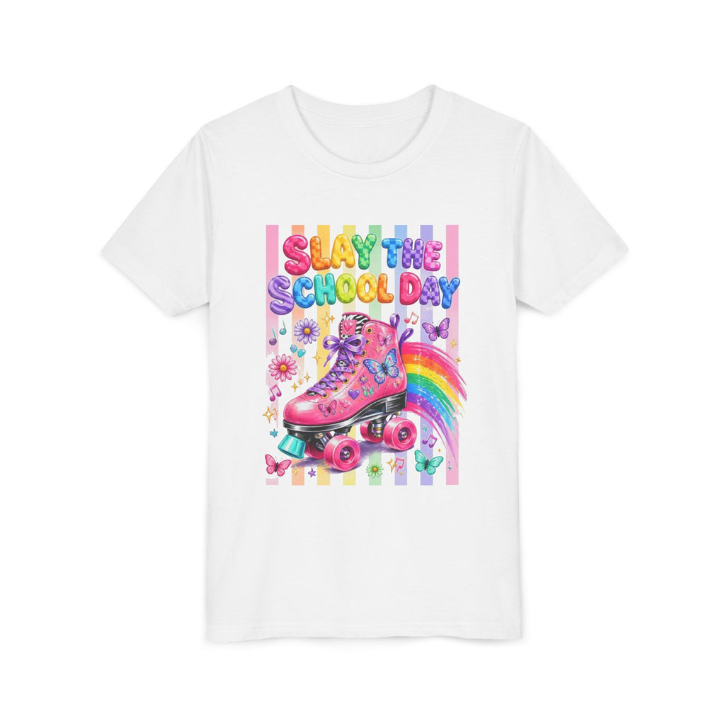 Youth Tee | "Slay The School Day" Pink Roller Skate Rainbow Graphic