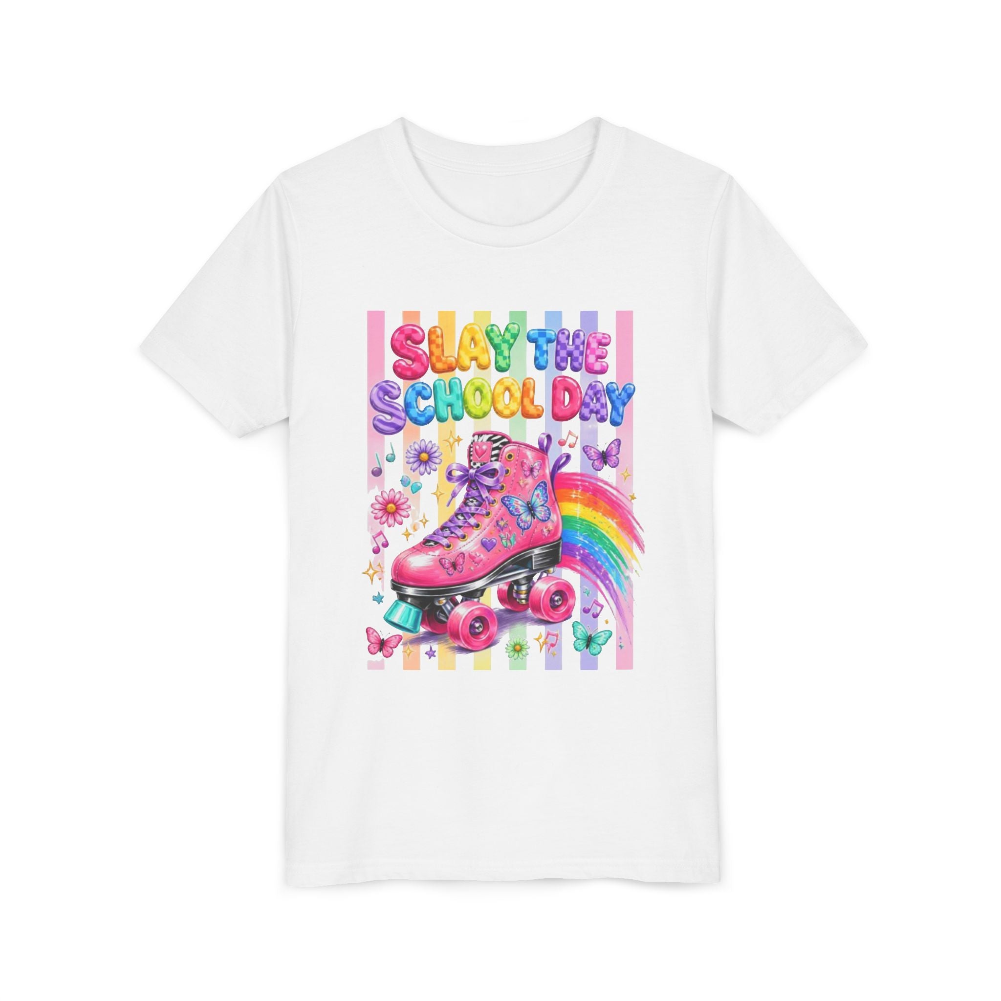 Youth Tee | "Slay The School Day" Pink Roller Skate Rainbow Graphic