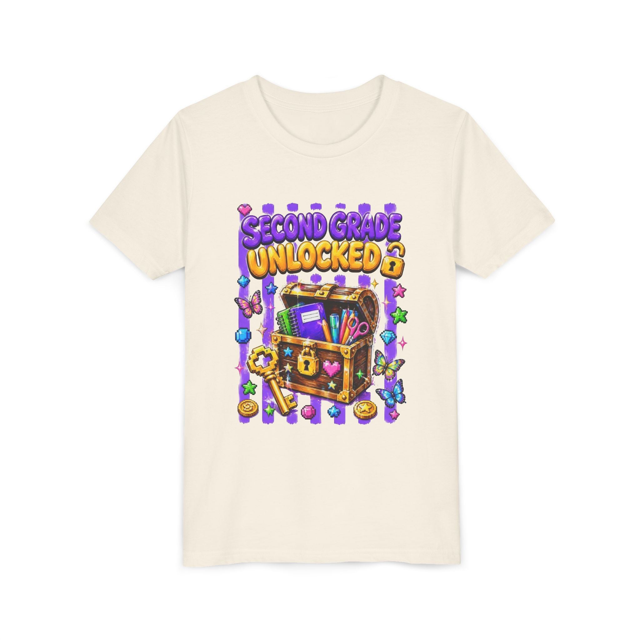 Second Grade Unlocked Youth Tee | Back to School Treasure Chest Shirt