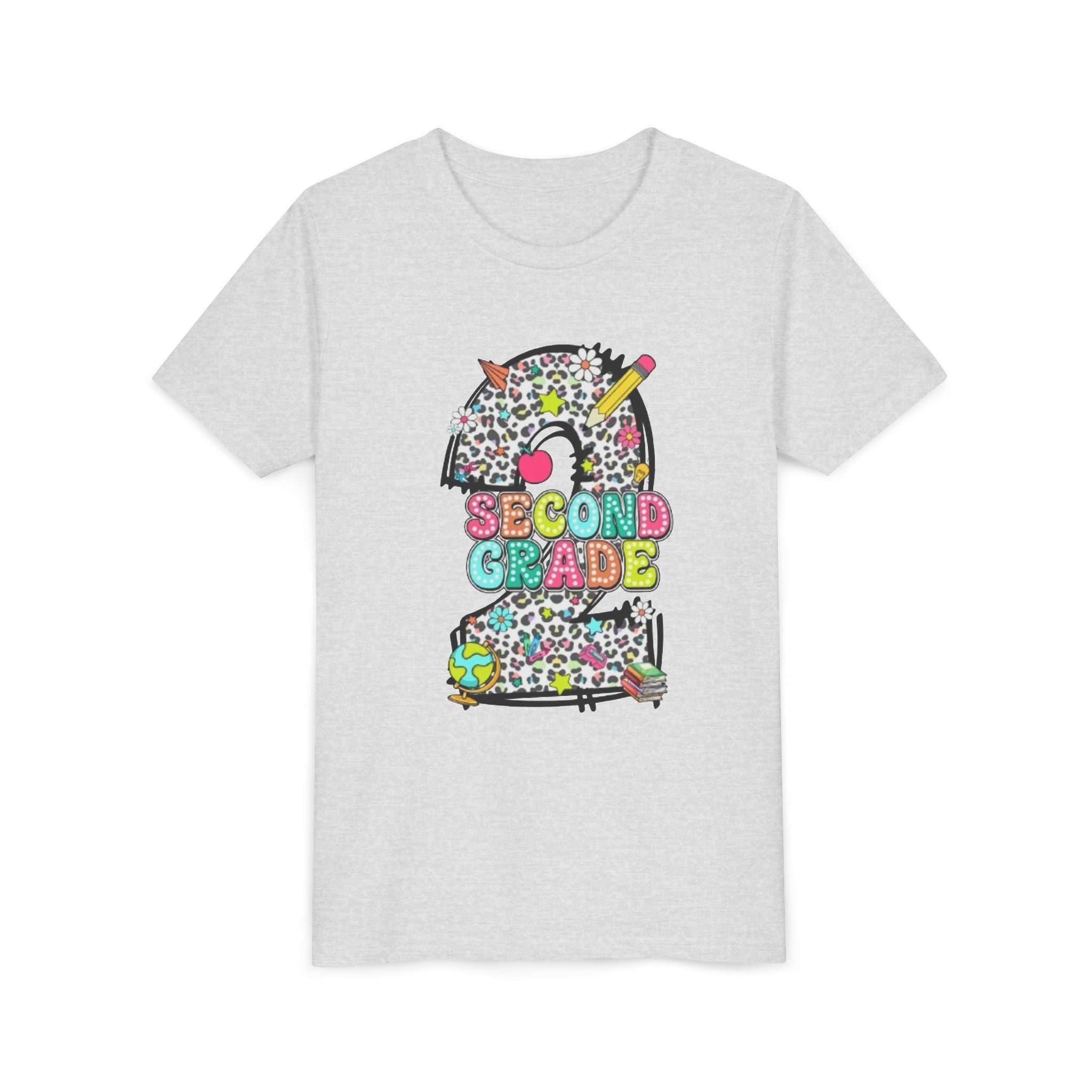 Second Grade Number 2 Kids T-Shirt | Colorful School Supplies Design