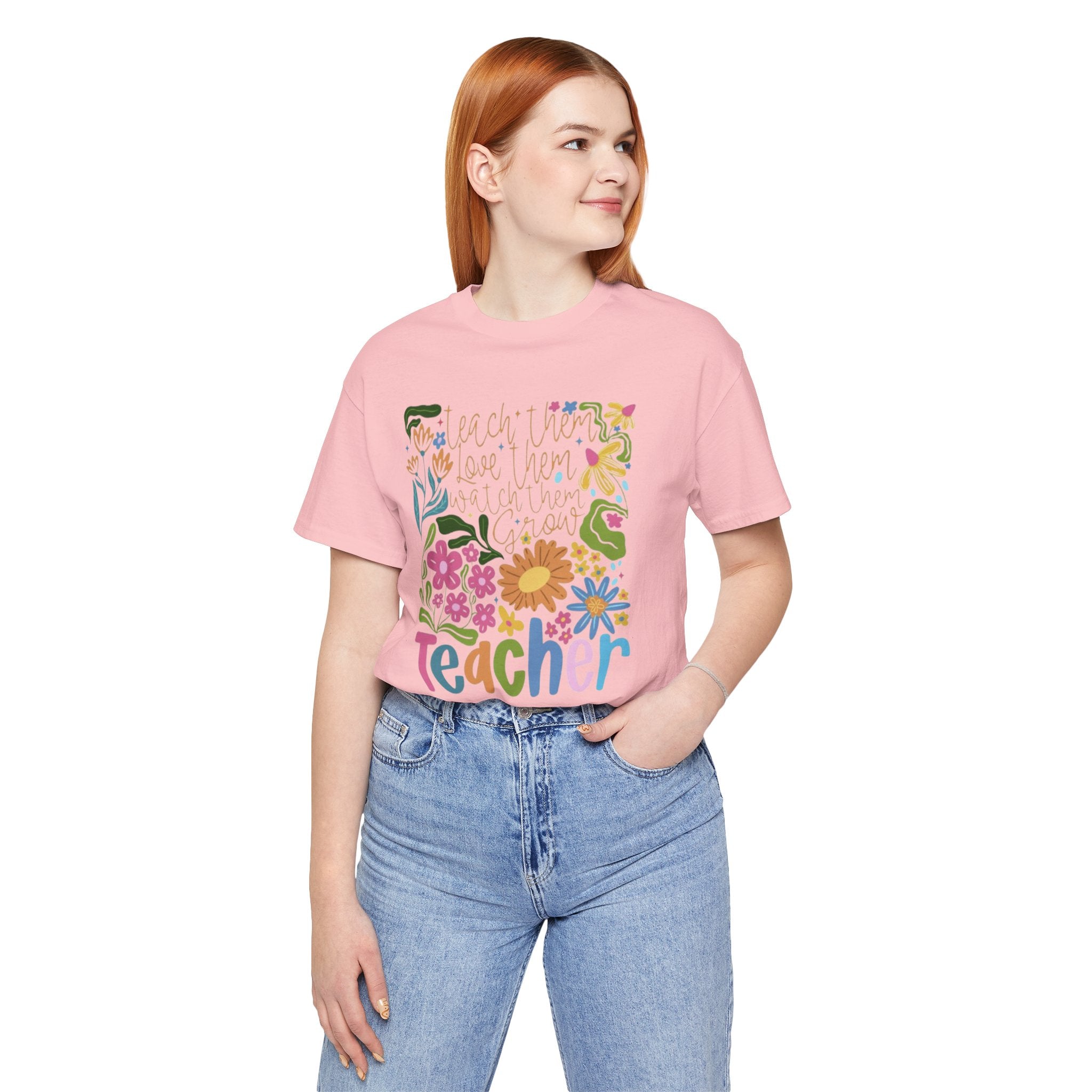 Teacher Floral Graphic Tee | "Teacher" Colorful Flowers Back-to-School T-Shirt
