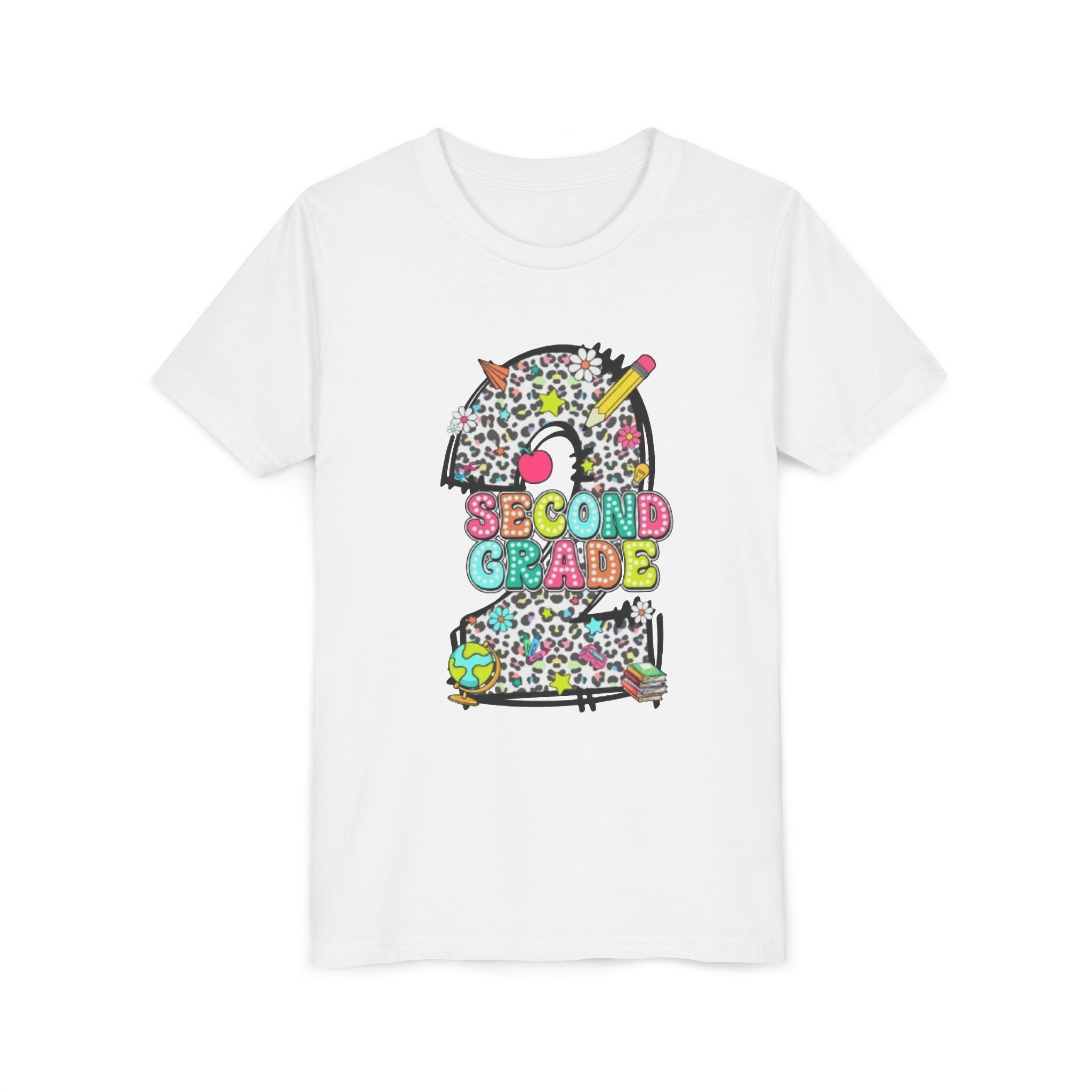 Second Grade Number 2 Kids T-Shirt | Colorful School Supplies Design