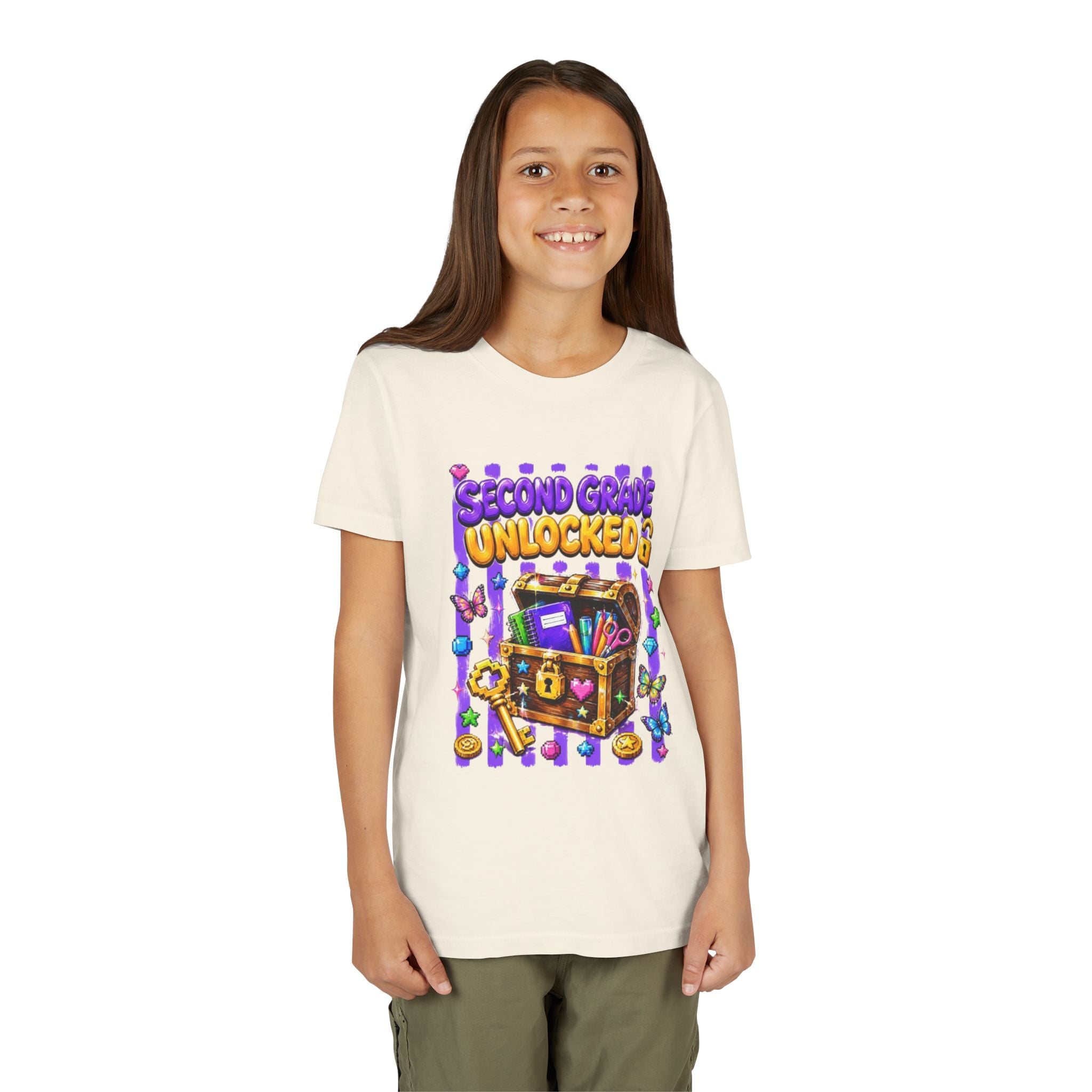 Second Grade Unlocked Youth Tee | Back to School Treasure Chest Shirt