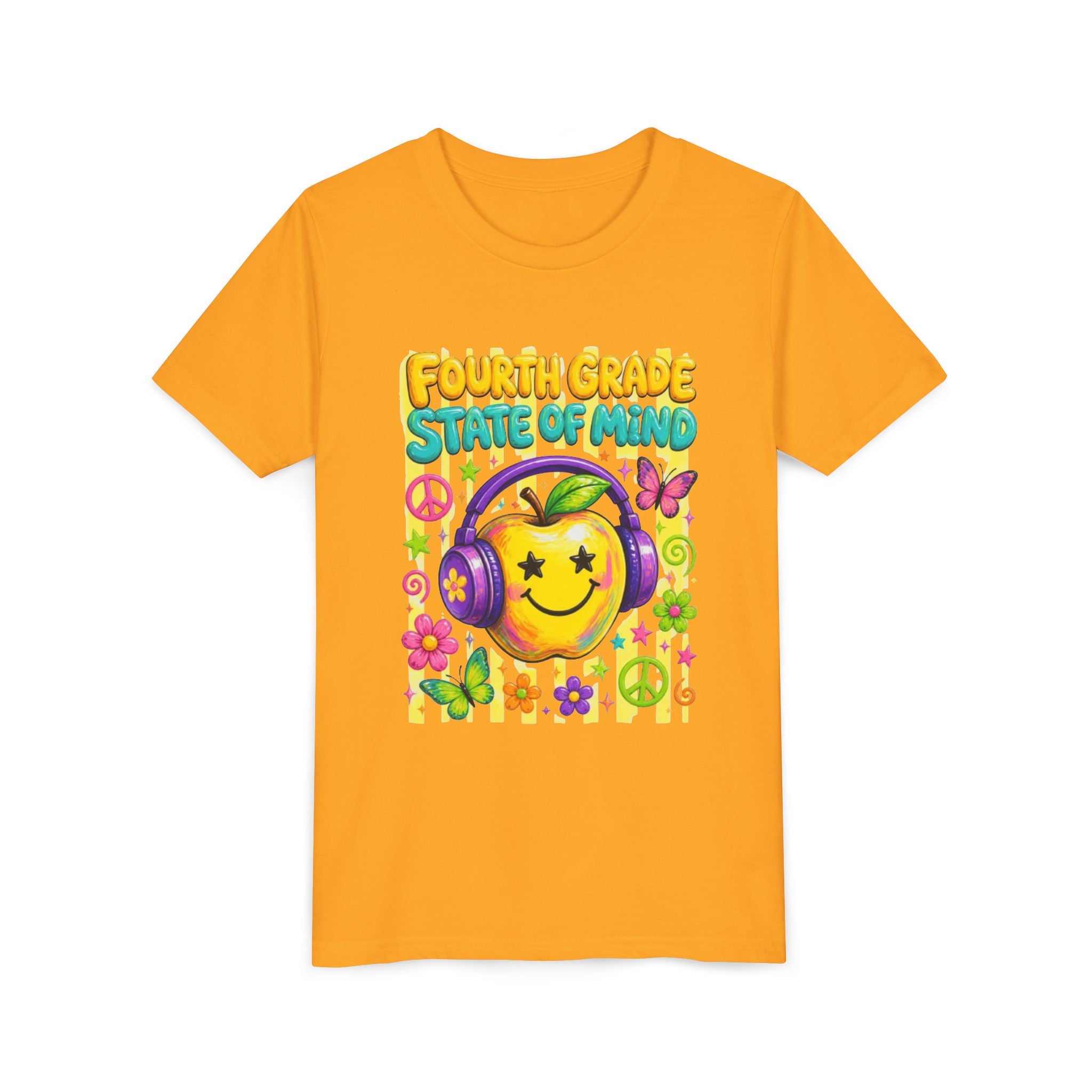 Fourth Grade State of Mind Youth Tee | Cute Smiley Headphones Back-to-School Shirt
