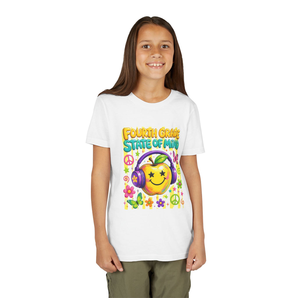 Fourth Grade State of Mind Youth Tee | Cute Smiley Headphones Back-to-School Shirt