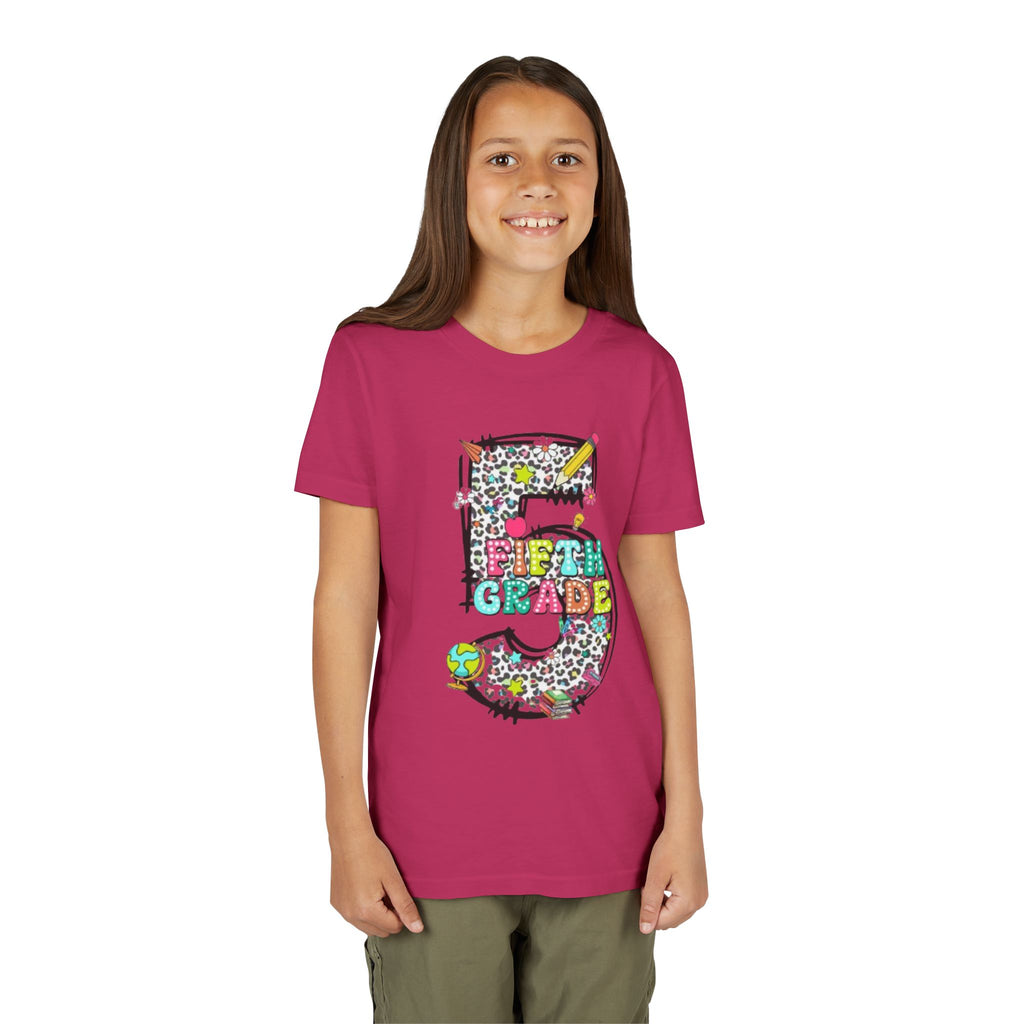 5th Grade Kids Shirt | Colorful Leopard Number 5 Back-to-School Tee