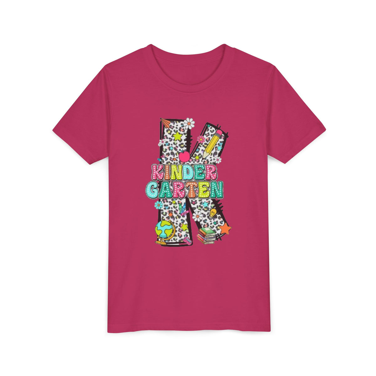 Kindergarten Letter K Youth Tee | Colorful School Kids Back to School Shirt