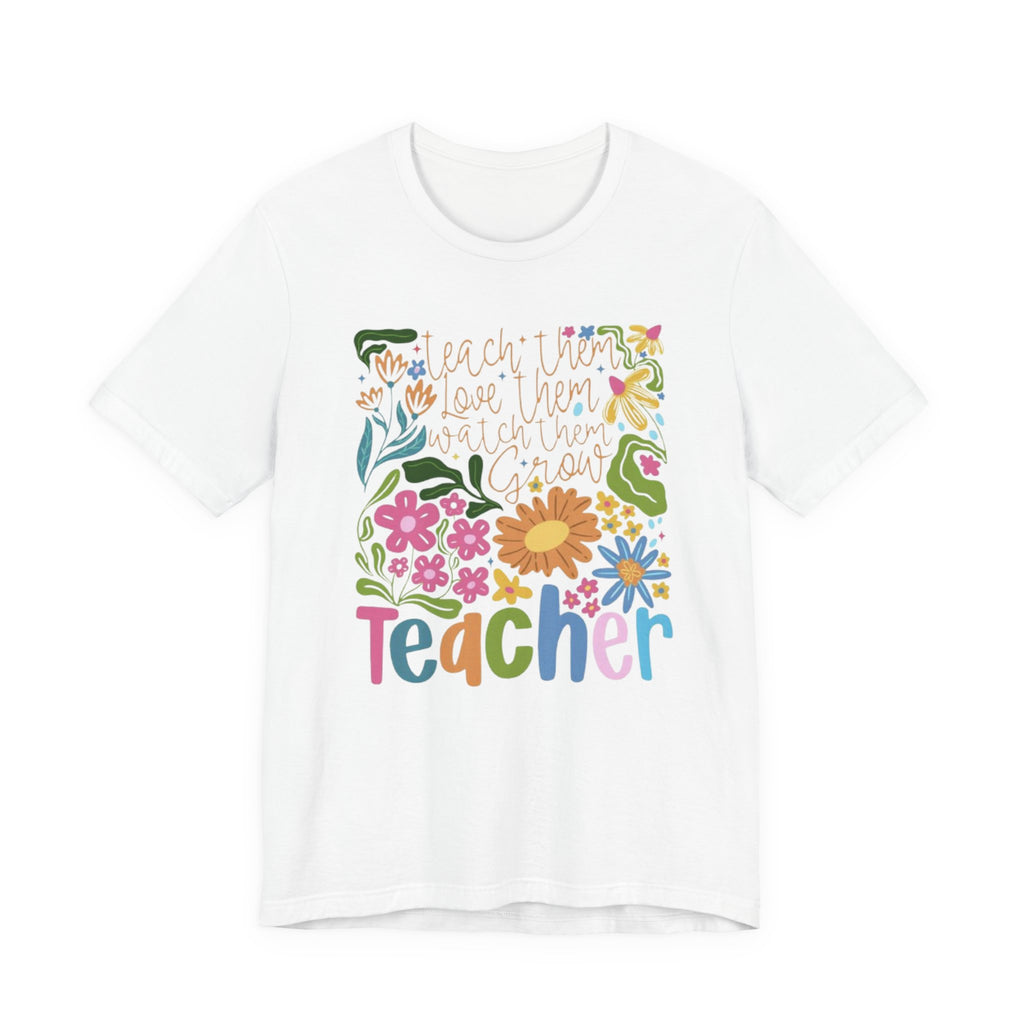 Teacher Floral Graphic Tee | "Teacher" Colorful Flowers Back-to-School T-Shirt