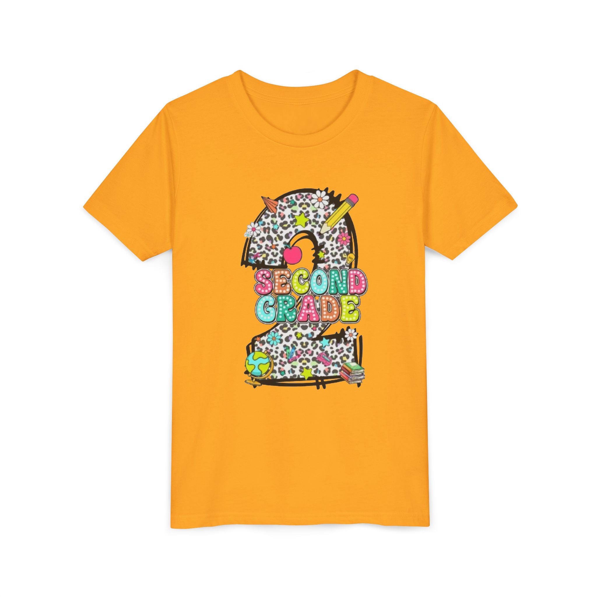 Second Grade Number 2 Kids T-Shirt | Colorful School Supplies Design