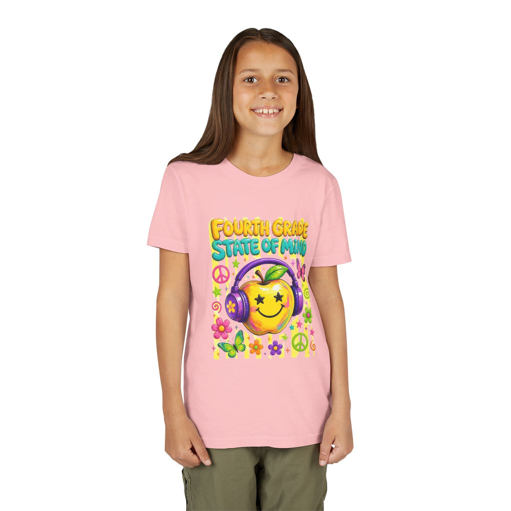 Fourth Grade State of Mind Youth Tee | Cute Smiley Headphones Back-to-School Shirt