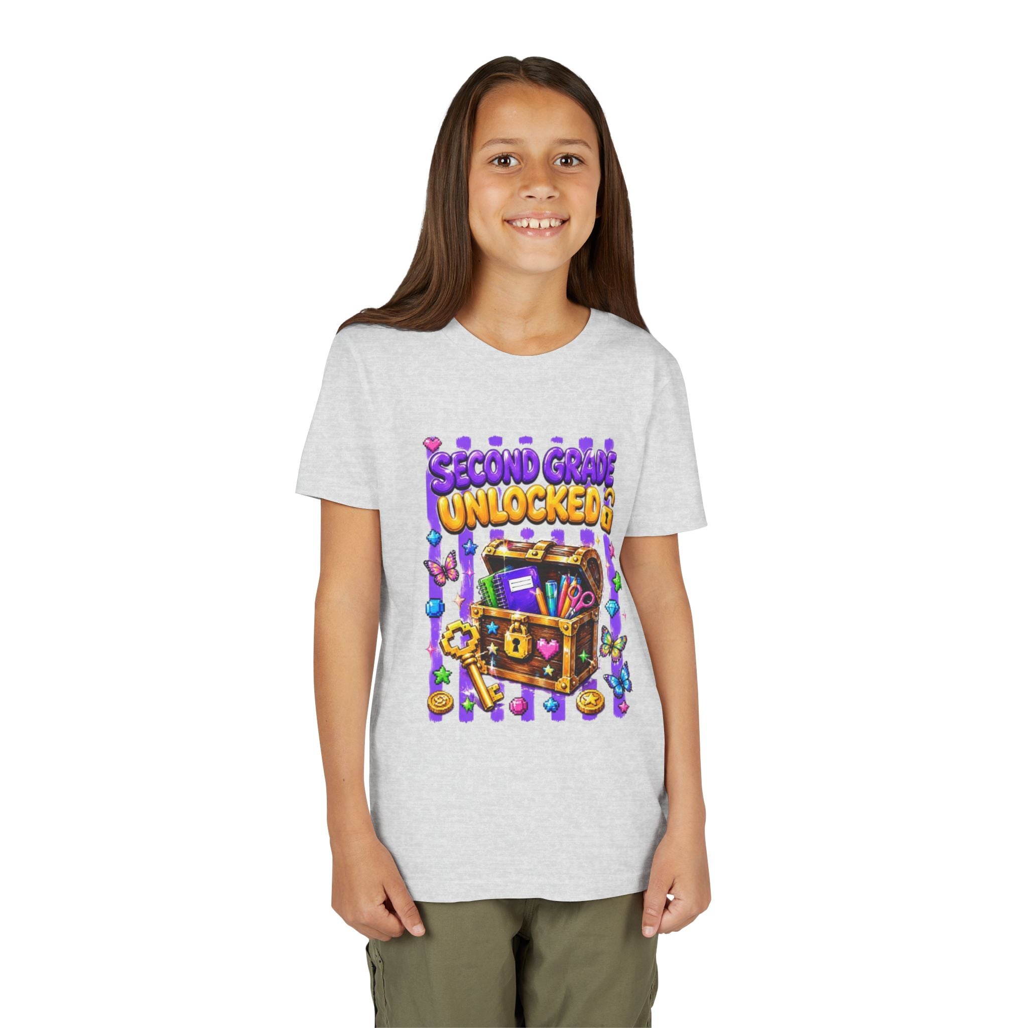 Second Grade Unlocked Youth Tee | Back to School Treasure Chest Shirt